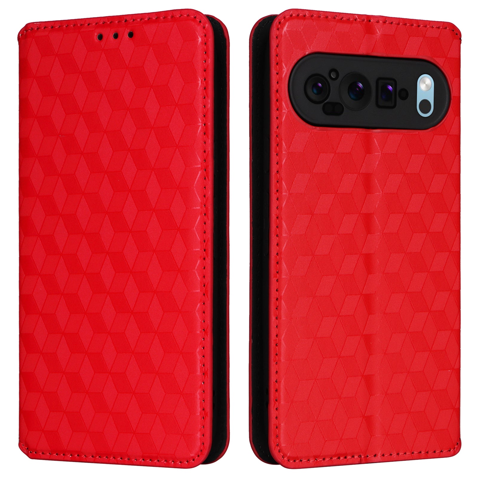 For Google Pixel 9 Pro Case Rhombus Imprinted Leather + TPU Wallet Phone Cover