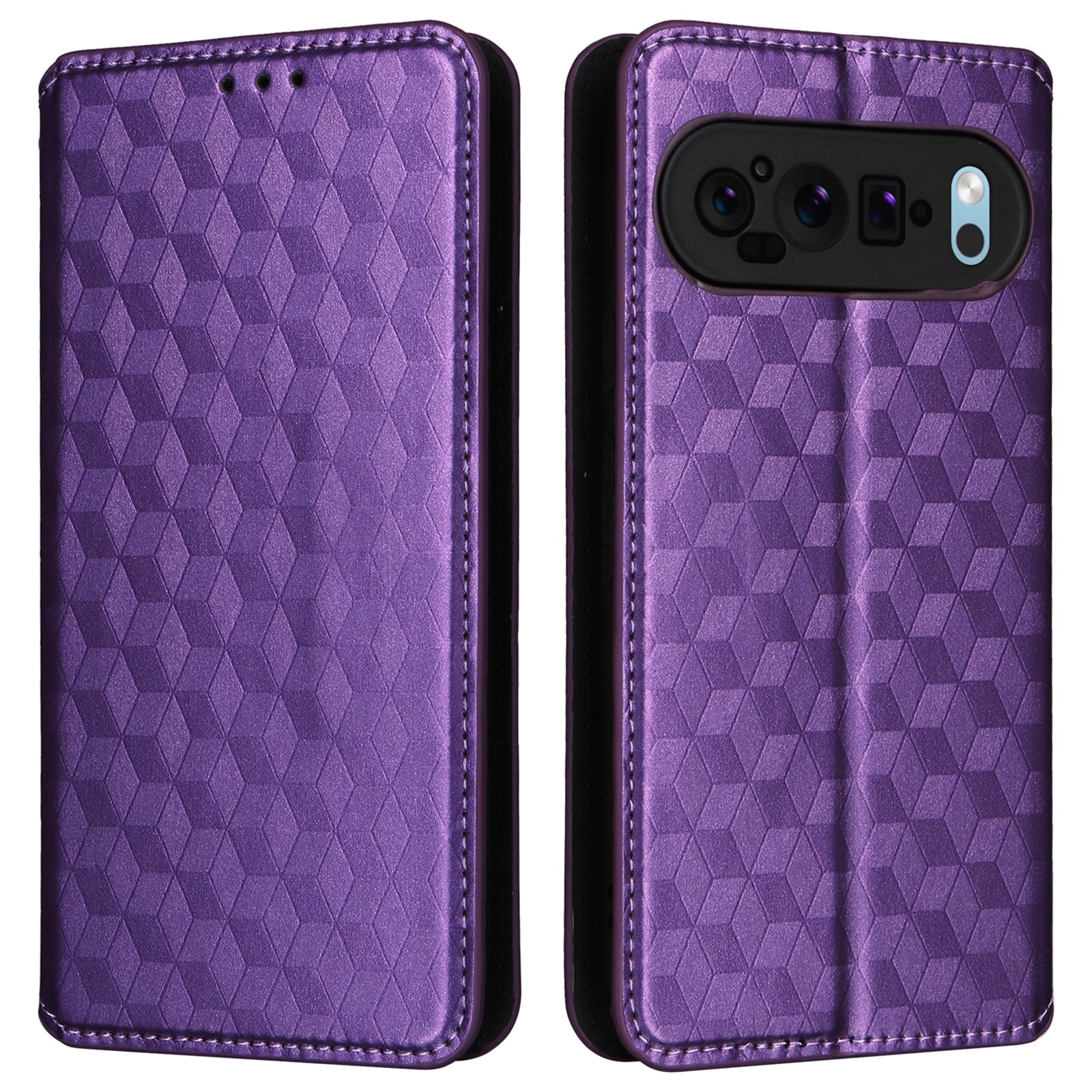 For Google Pixel 9 Pro Case Rhombus Imprinted Leather + TPU Wallet Phone Cover