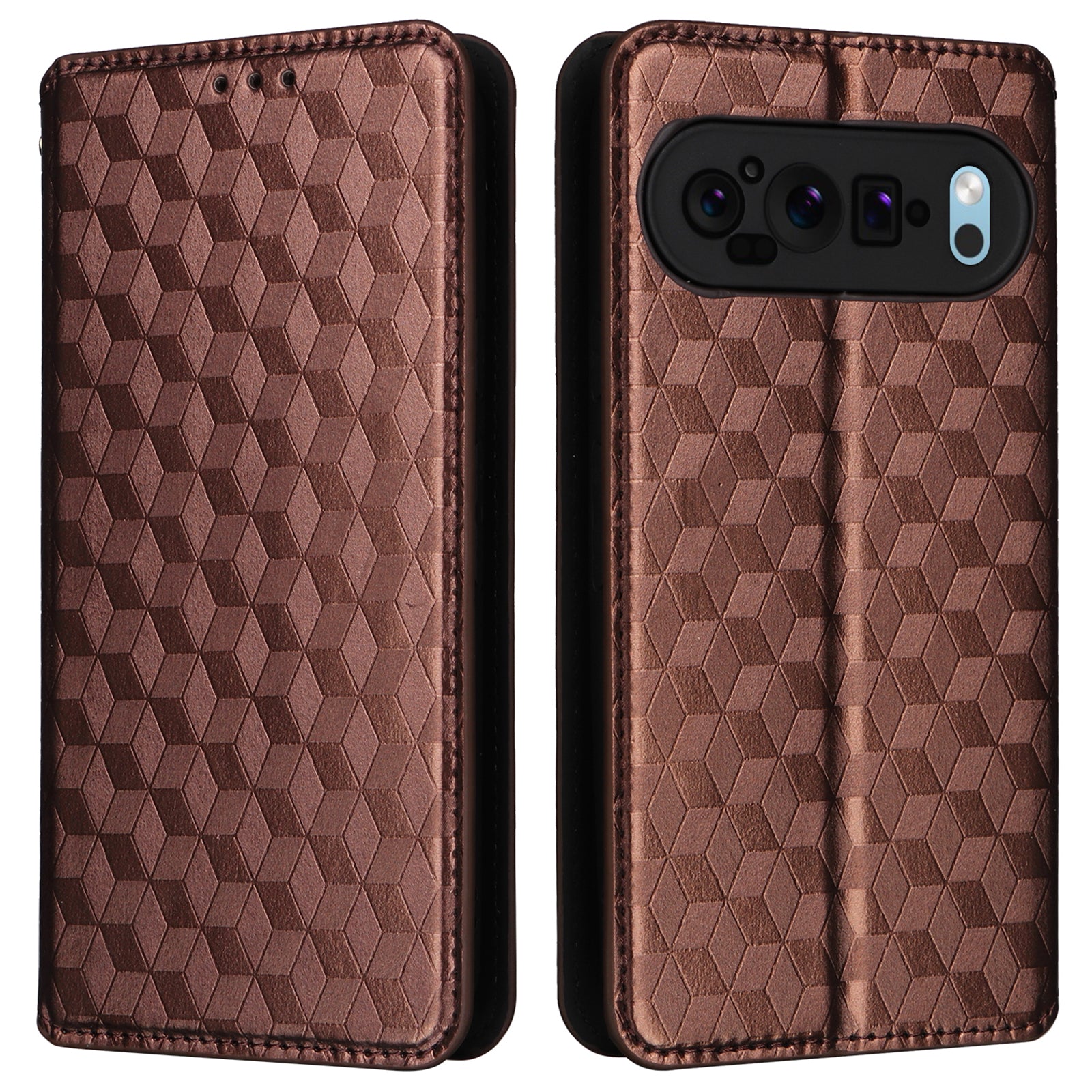 For Google Pixel 9 Pro Case Rhombus Imprinted Leather + TPU Wallet Phone Cover