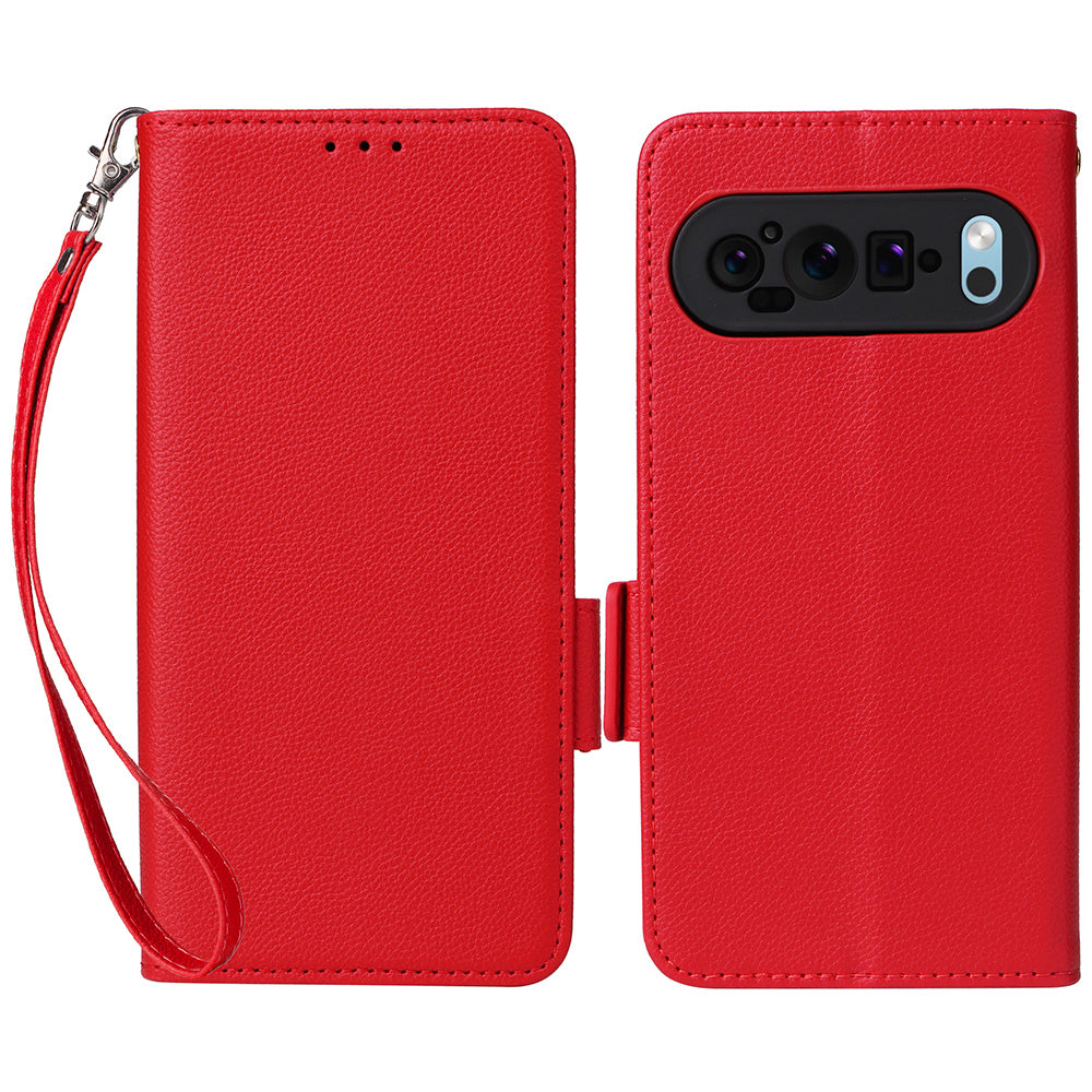 For Google Pixel 9 Case Wallet PU Leather + TPU Phone Cover Litchi Texture