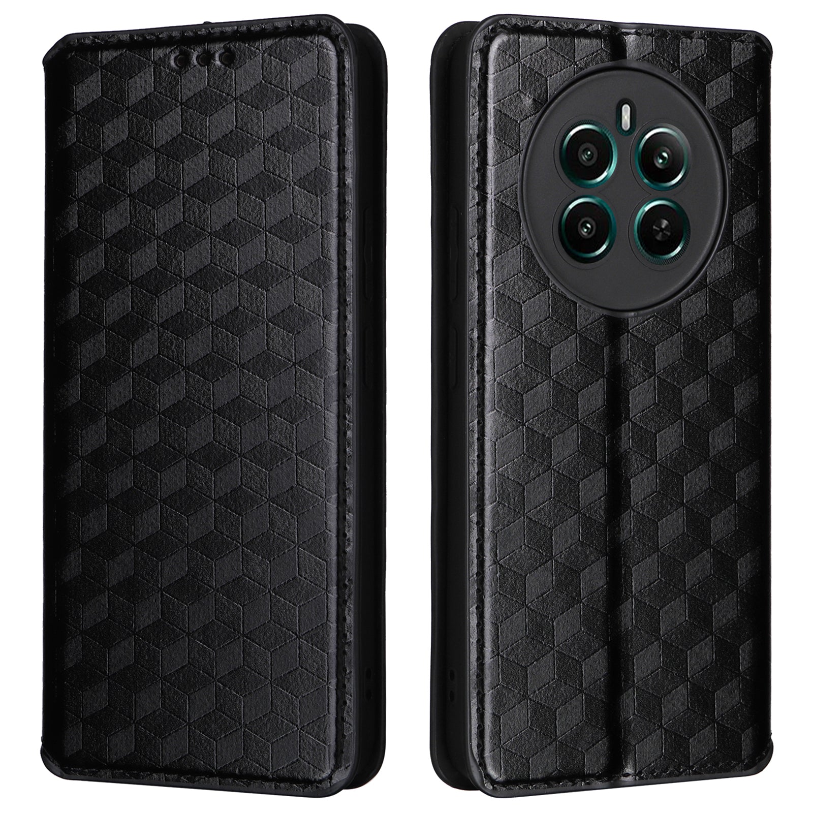 For Realme 12+ 5G / Narzo 70 Pro 5G Leather Case Magnetic Closing Rhombus Wallet Phone Cover