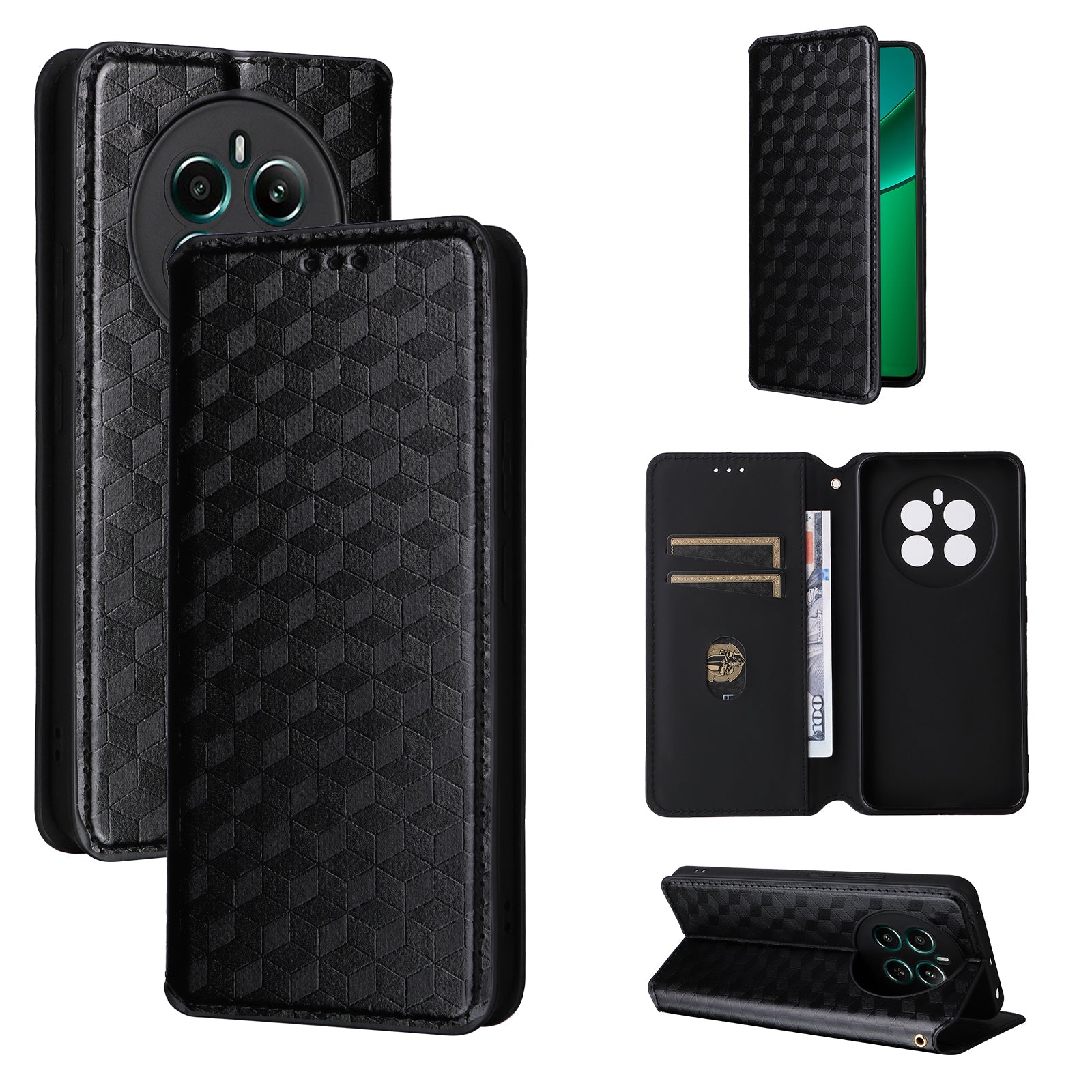 For Realme 12+ 5G / Narzo 70 Pro 5G Leather Case Magnetic Closing Rhombus Wallet Phone Cover