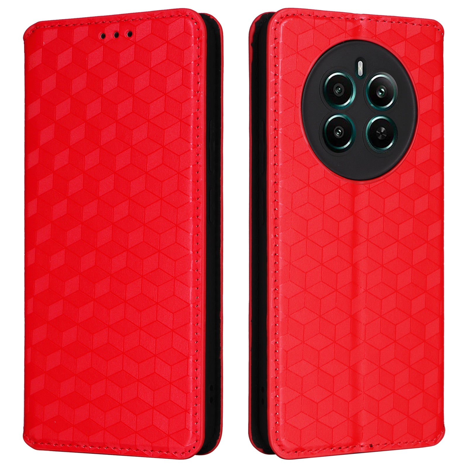 For Realme 12+ 5G / Narzo 70 Pro 5G Leather Case Magnetic Closing Rhombus Wallet Phone Cover