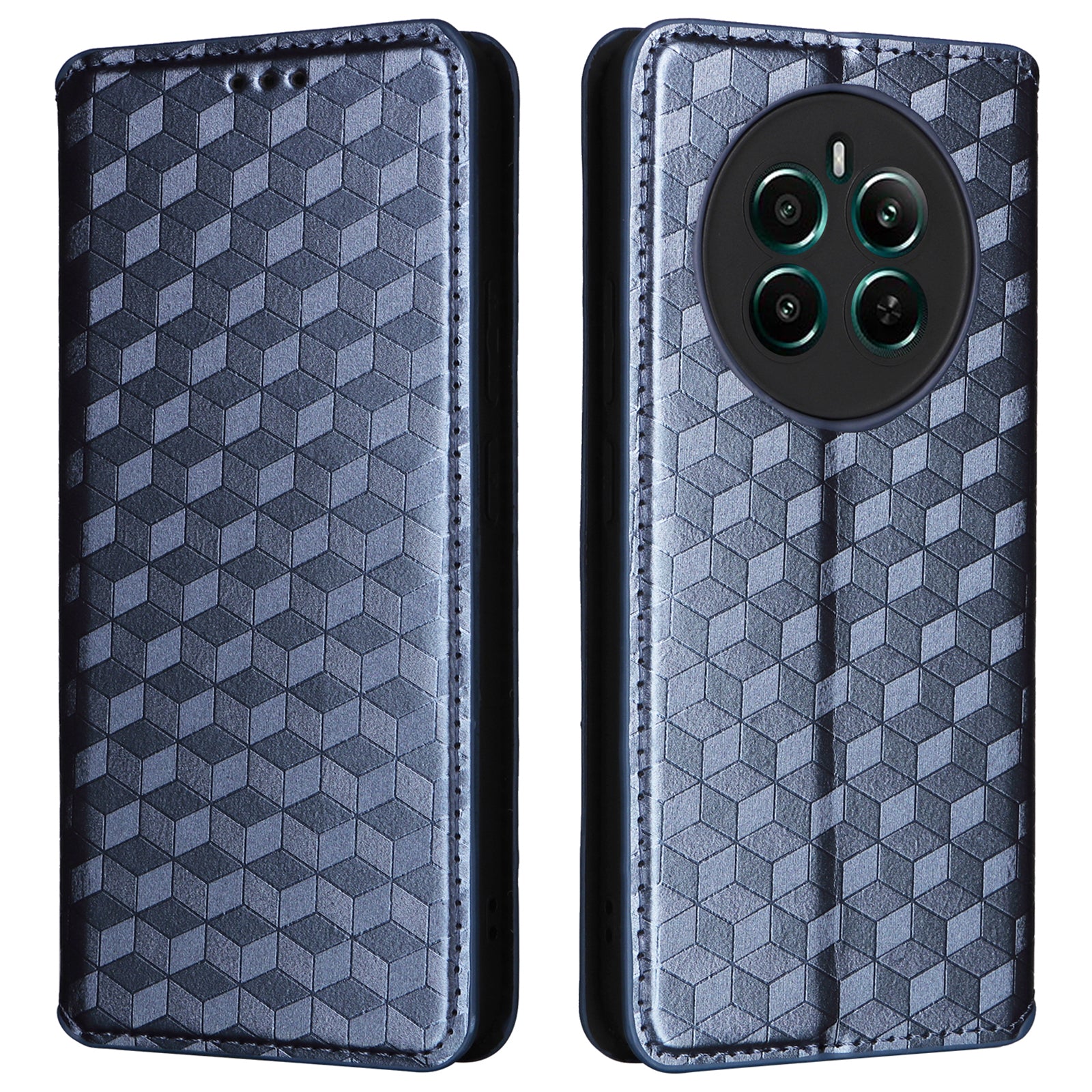 For Realme 12+ 5G / Narzo 70 Pro 5G Leather Case Magnetic Closing Rhombus Wallet Phone Cover