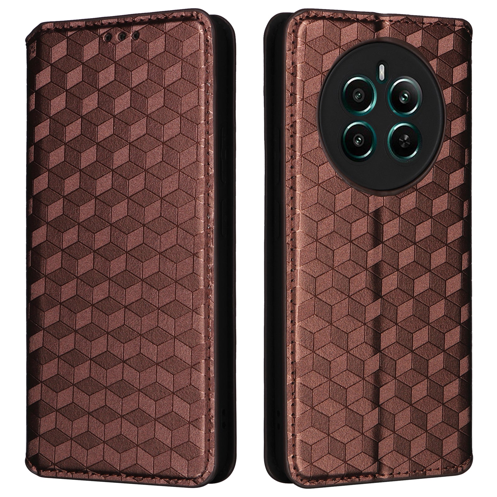 For Realme 12+ 5G / Narzo 70 Pro 5G Leather Case Magnetic Closing Rhombus Wallet Phone Cover