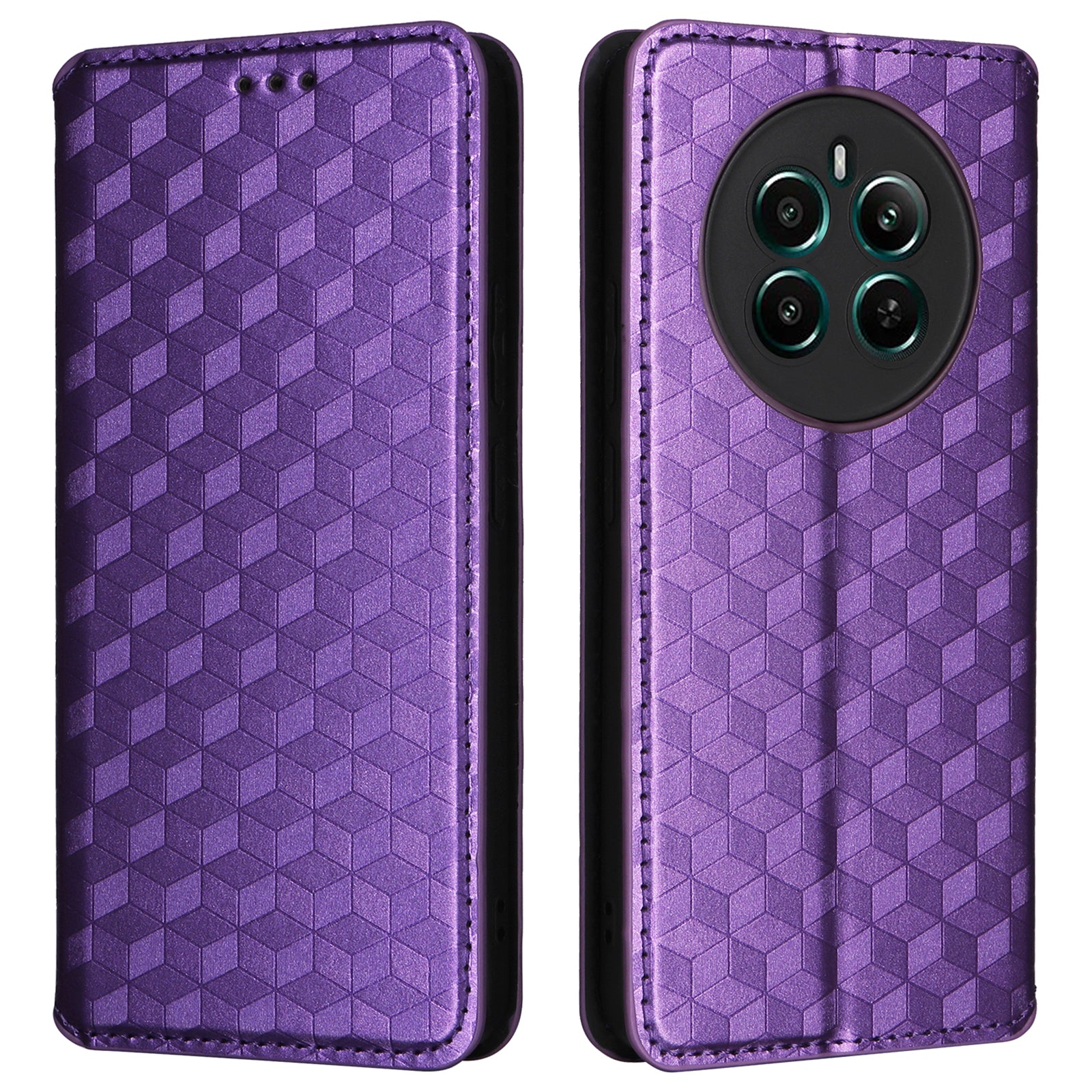 For Realme 12+ 5G / Narzo 70 Pro 5G Leather Case Magnetic Closing Rhombus Wallet Phone Cover