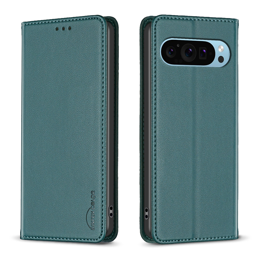 BINFEN COLOR BF18 For Google Pixel 9 Pro Case PU Leather Viewing Stand Phone Cover with 3 Card Holder
