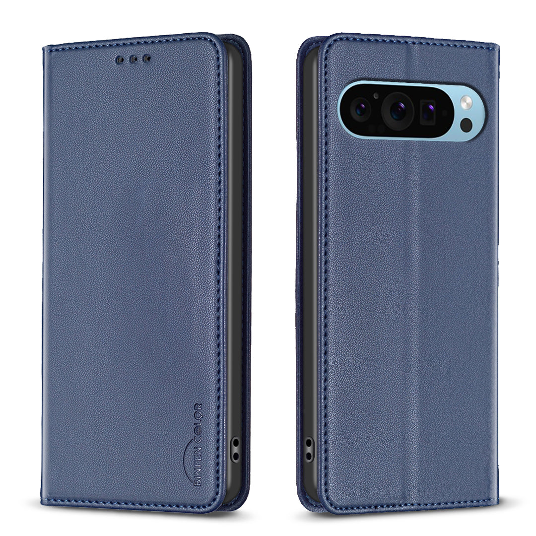BINFEN COLOR BF18 For Google Pixel 9 Pro Case PU Leather Viewing Stand Phone Cover with 3 Card Holder