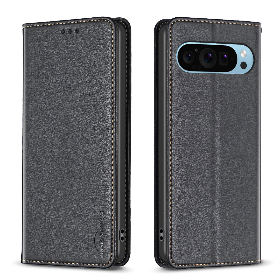 BINFEN COLOR BF18 For Google Pixel 9 Pro Case PU Leather Viewing Stand Phone Cover with 3 Card Holder