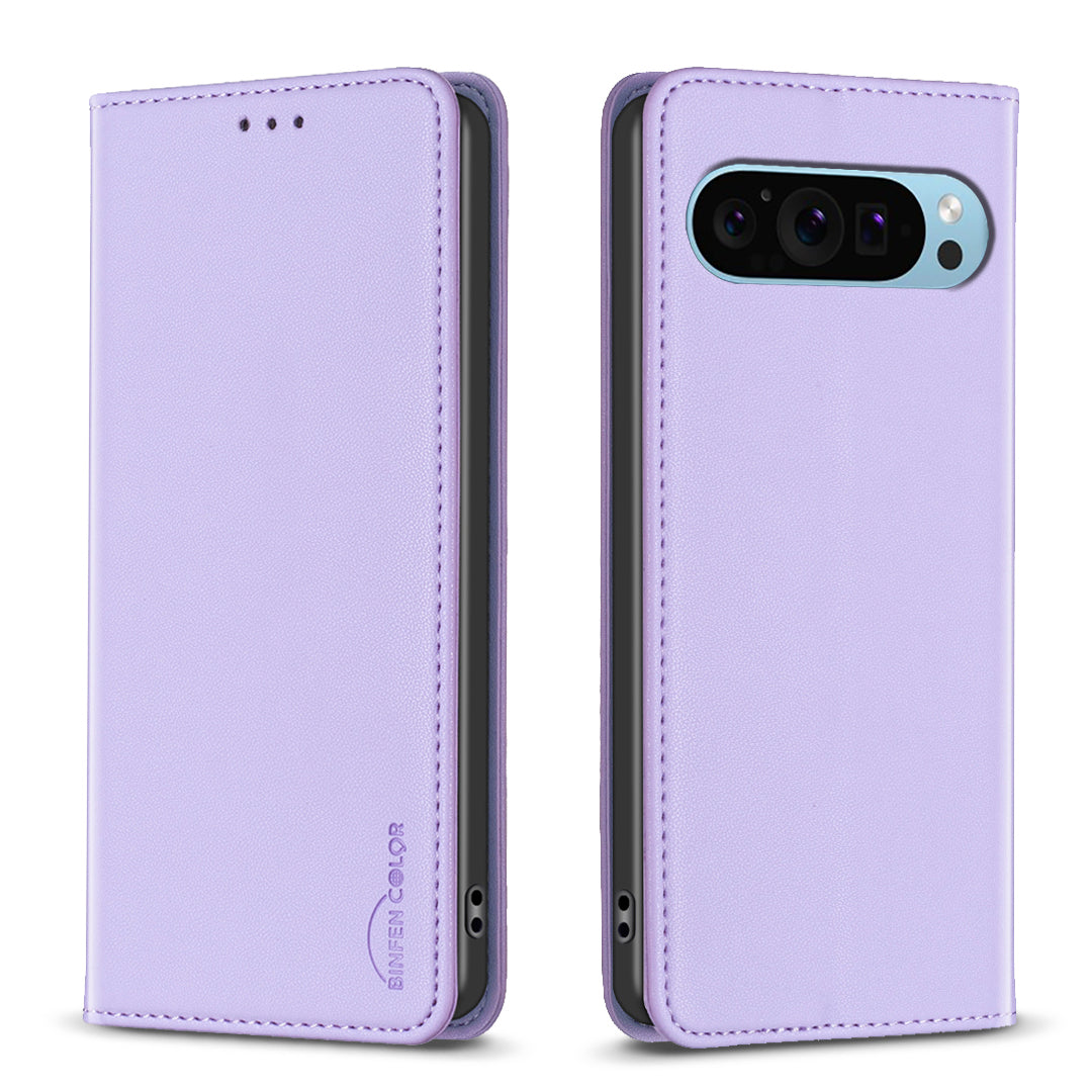 BINFEN COLOR BF18 For Google Pixel 9 Pro Case PU Leather Viewing Stand Phone Cover with 3 Card Holder
