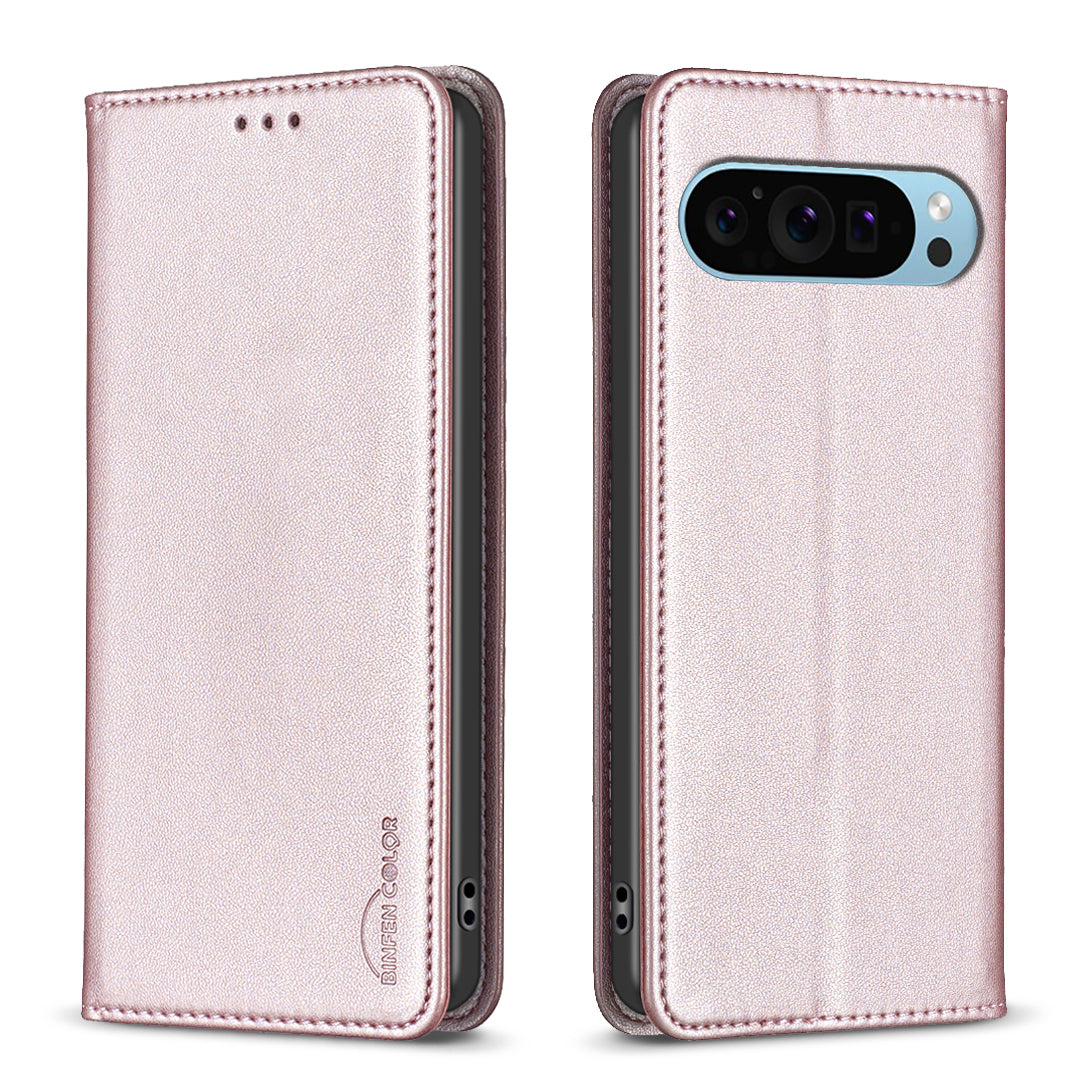BINFEN COLOR BF18 For Google Pixel 9 Pro Case PU Leather Viewing Stand Phone Cover with 3 Card Holder
