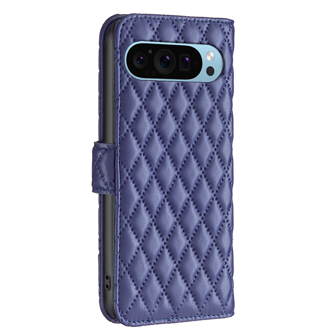 BINFEN COLOR BF Style-14 For Google Pixel 9 Case PU Leather Rhombus Grid Phone Cover