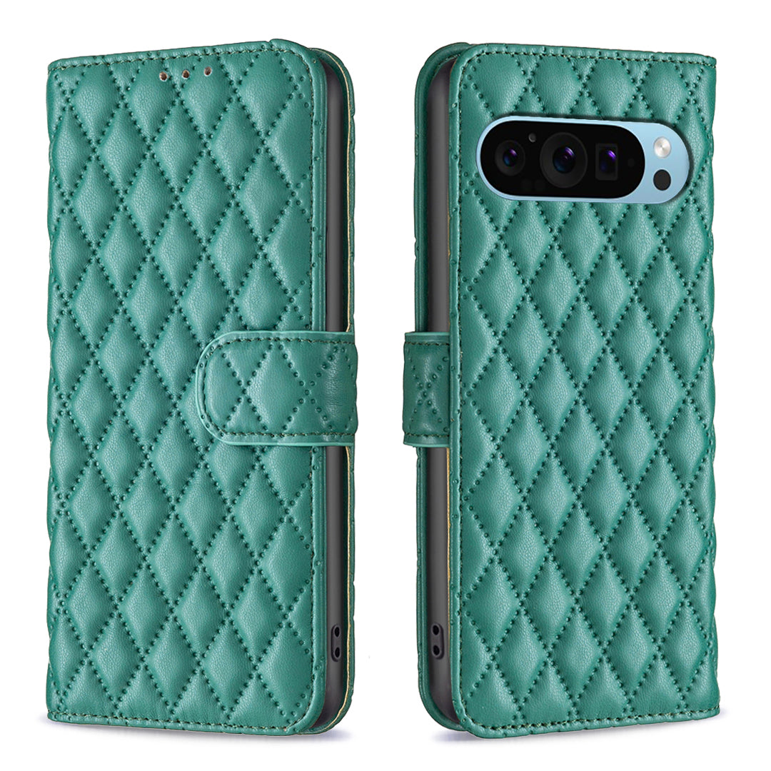 BINFEN COLOR BF Style-14 For Google Pixel 9 Case PU Leather Rhombus Grid Phone Cover