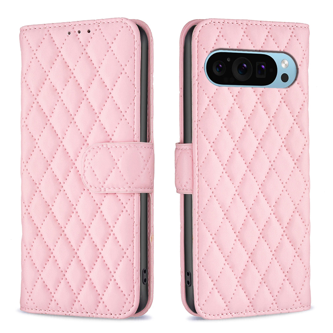 BINFEN COLOR BF Style-14 For Google Pixel 9 Case PU Leather Rhombus Grid Phone Cover