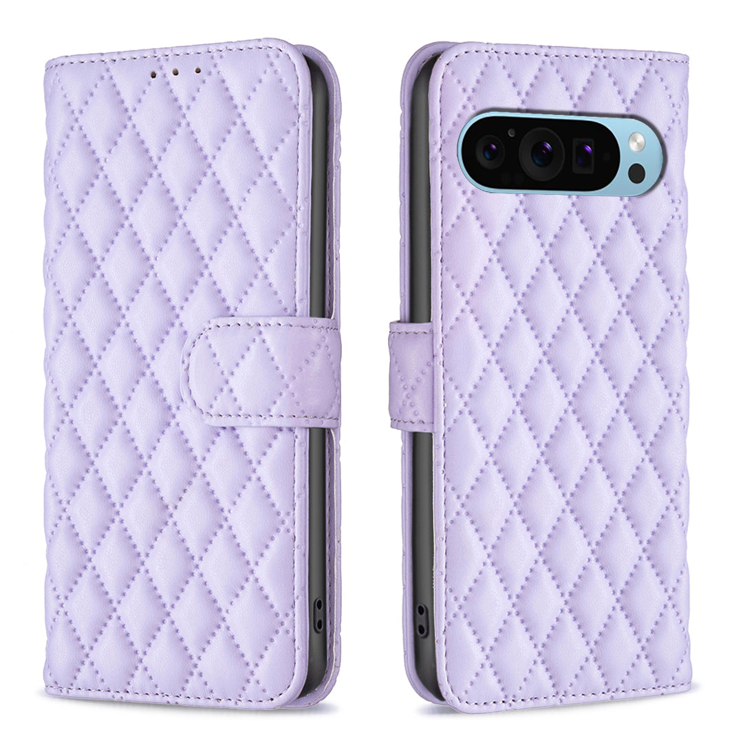 BINFEN COLOR BF Style-14 For Google Pixel 9 Case PU Leather Rhombus Grid Phone Cover