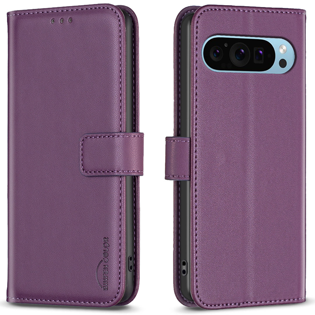 BINFEN COLOR BF17 For Google Pixel 9 Pro Leather Case Stand Magnetic Closure Flip Folio Phone Cover