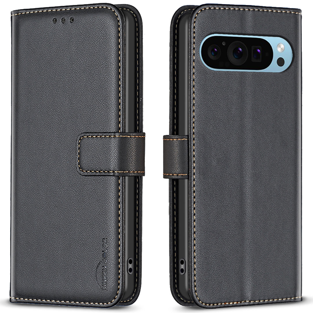 BINFEN COLOR BF17 For Google Pixel 9 Pro Leather Case Stand Magnetic Closure Flip Folio Phone Cover