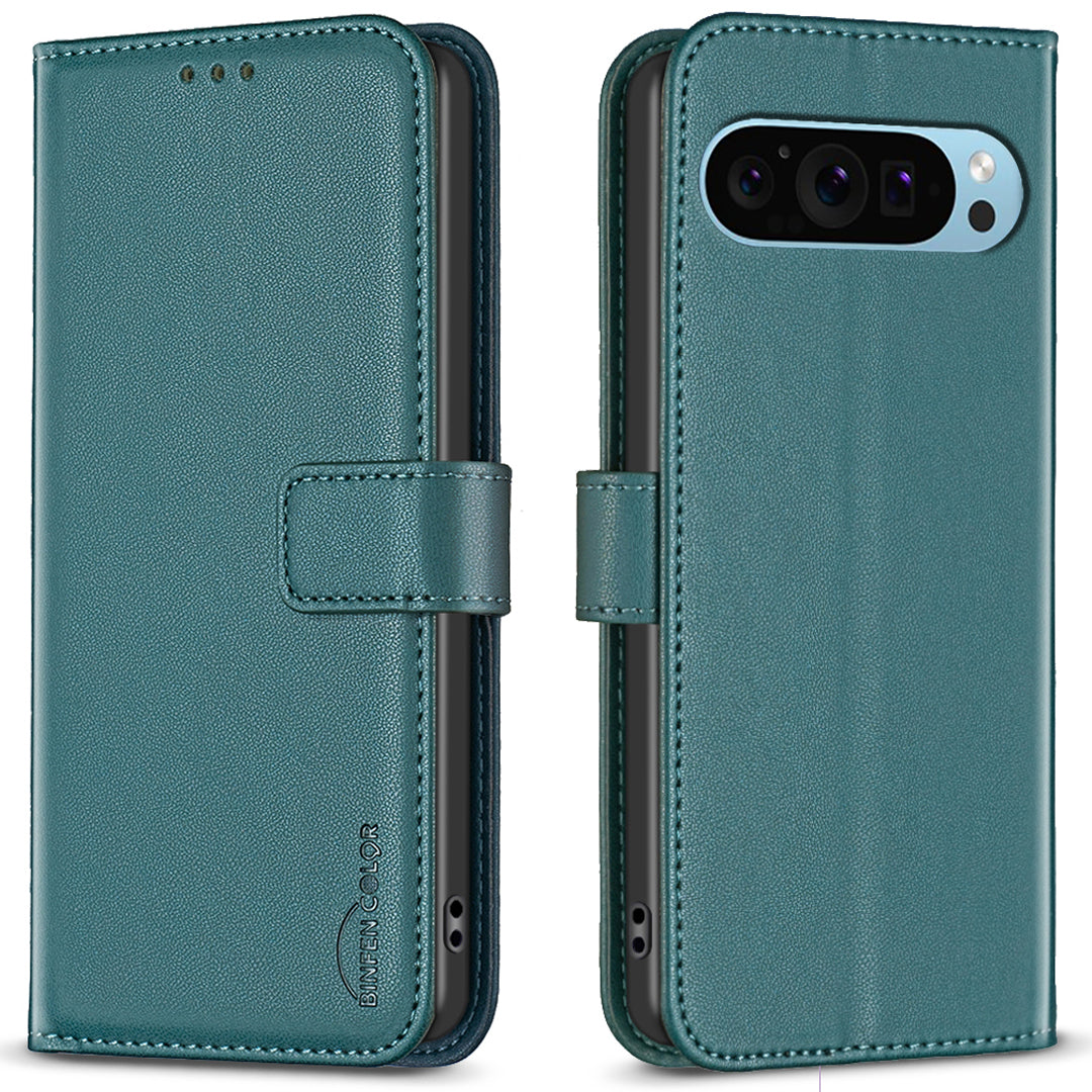 BINFEN COLOR BF17 For Google Pixel 9 Pro Leather Case Stand Magnetic Closure Flip Folio Phone Cover