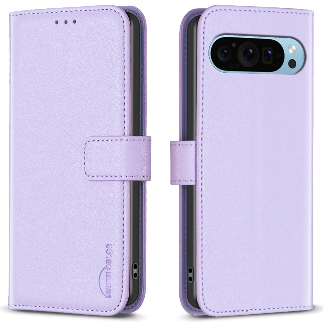 BINFEN COLOR BF17 For Google Pixel 9 Pro Leather Case Stand Magnetic Closure Flip Folio Phone Cover