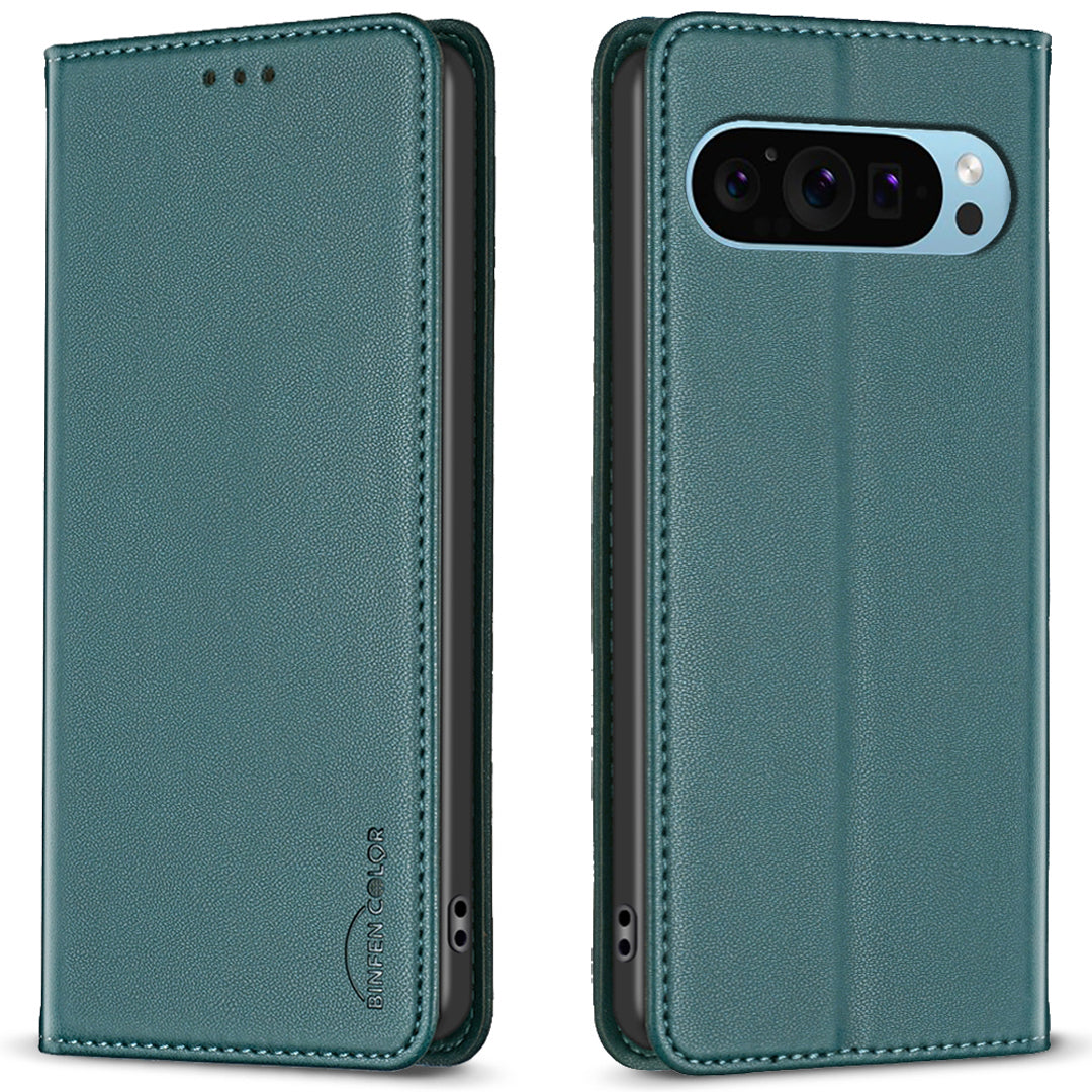 BINFEN COLOR BF18 For Google Pixel 9 Leather Case Magnetic Closure Flip Phone Cover Full Body Protection