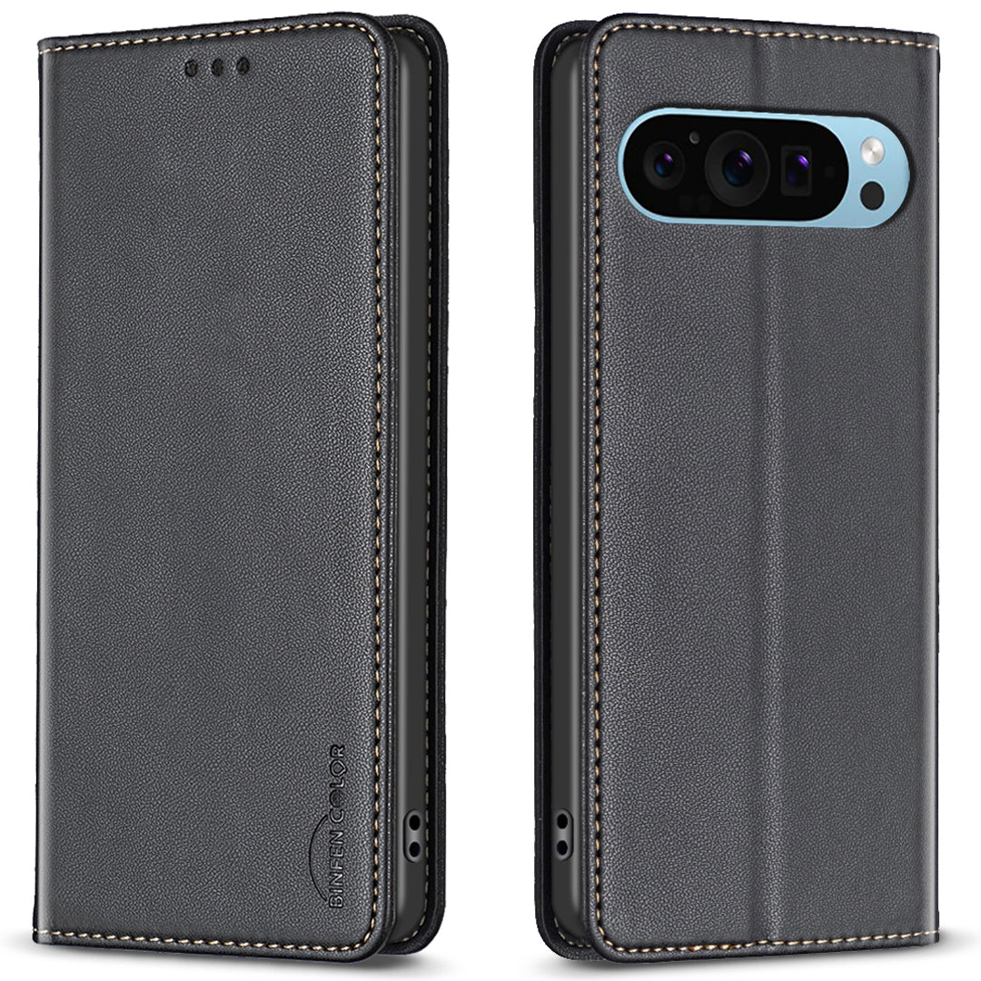 BINFEN COLOR BF18 For Google Pixel 9 Leather Case Magnetic Closure Flip Phone Cover Full Body Protection