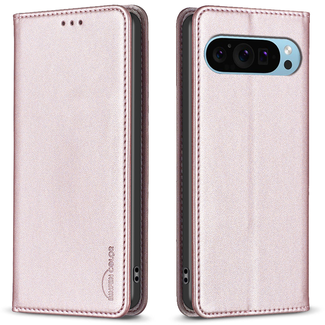 BINFEN COLOR BF18 For Google Pixel 9 Leather Case Magnetic Closure Flip Phone Cover Full Body Protection