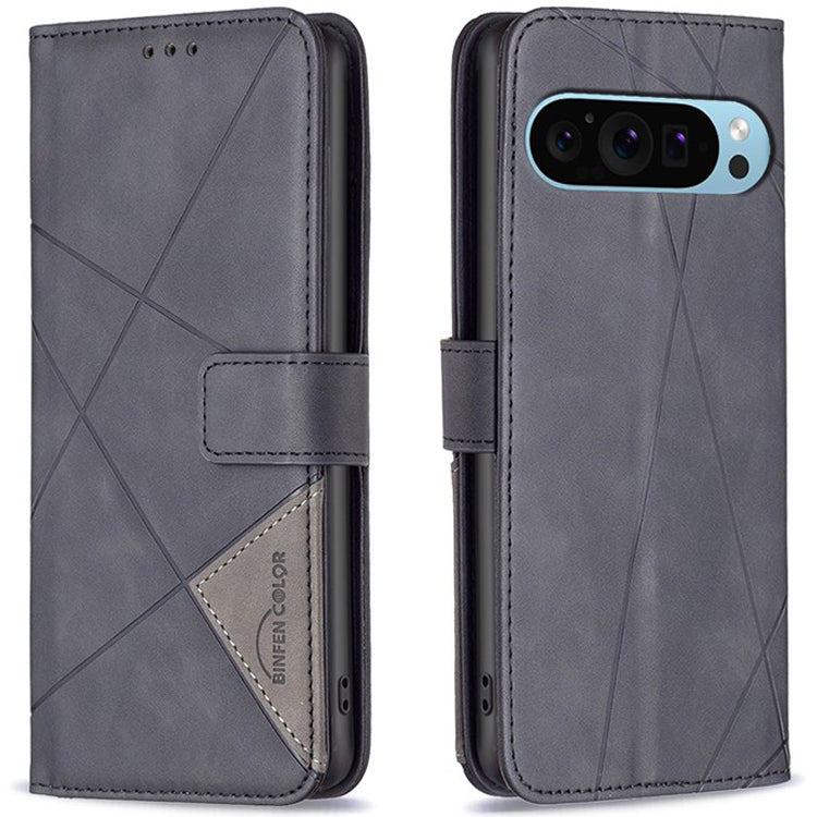 BINFEN COLOR BF05 For Google Pixel 9 Case Leather Wallet Geometric Phone Cover