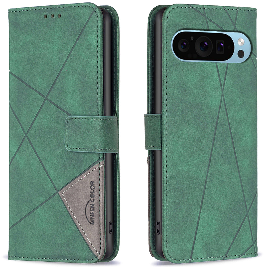 BINFEN COLOR BF05 For Google Pixel 9 Case Leather Wallet Geometric Phone Cover