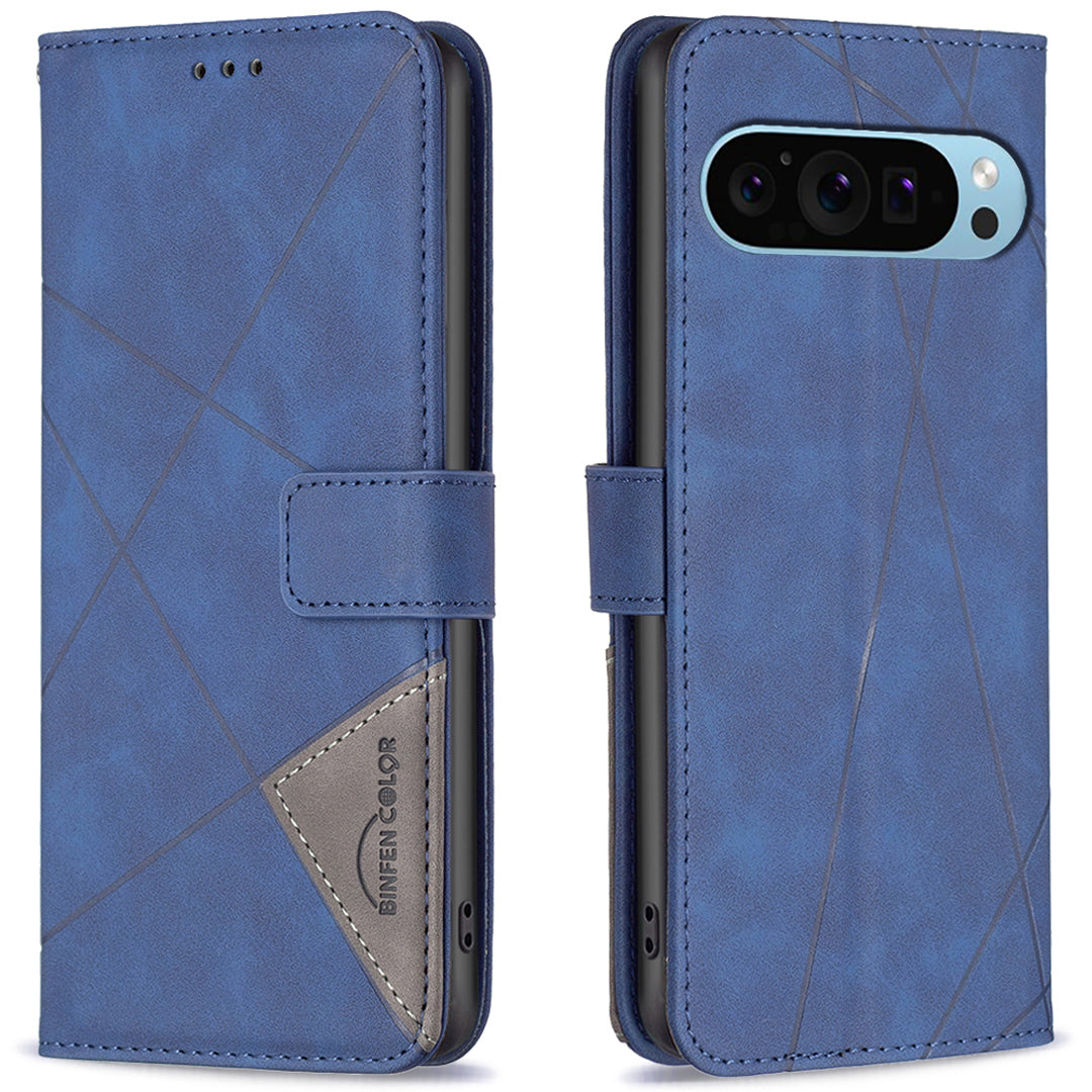 BINFEN COLOR BF05 For Google Pixel 9 Case Leather Wallet Geometric Phone Cover