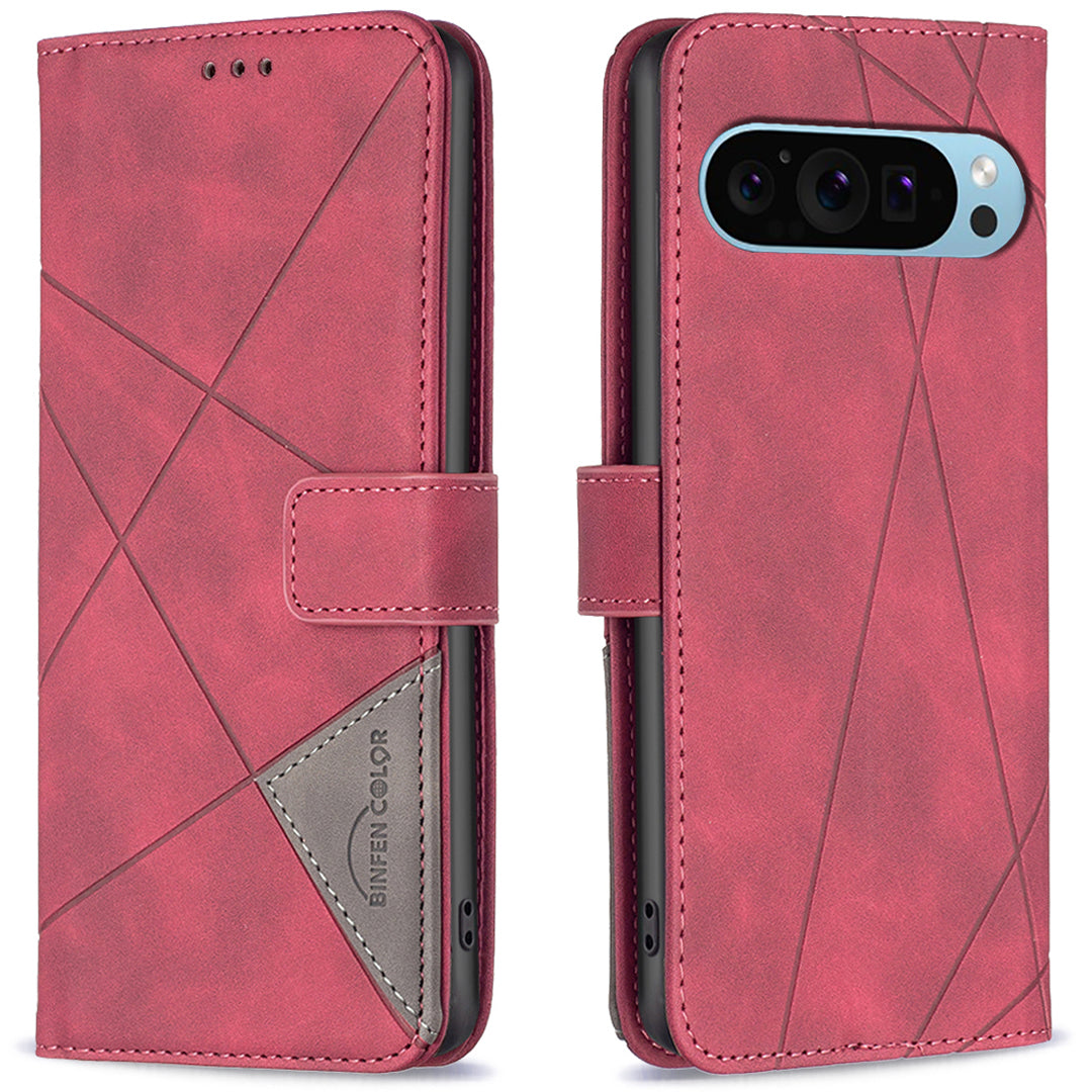 BINFEN COLOR BF05 For Google Pixel 9 Case Leather Wallet Geometric Phone Cover