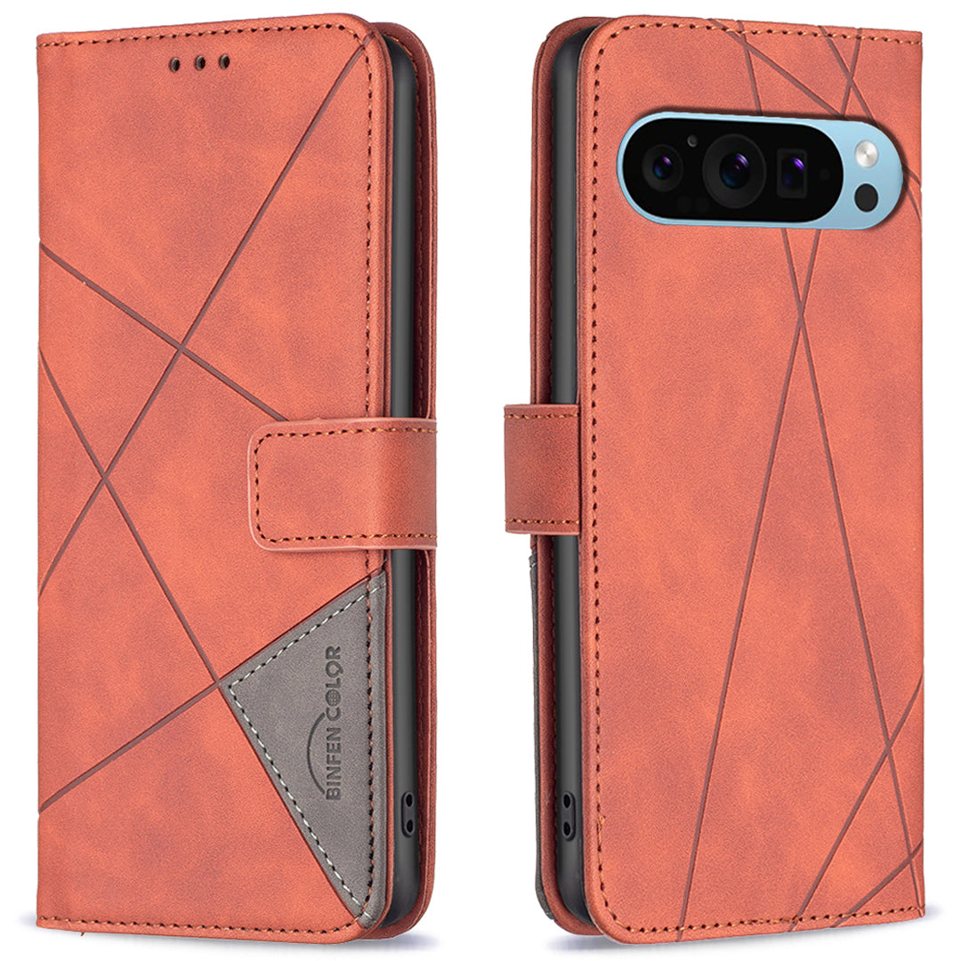 BINFEN COLOR BF05 For Google Pixel 9 Case Leather Wallet Geometric Phone Cover