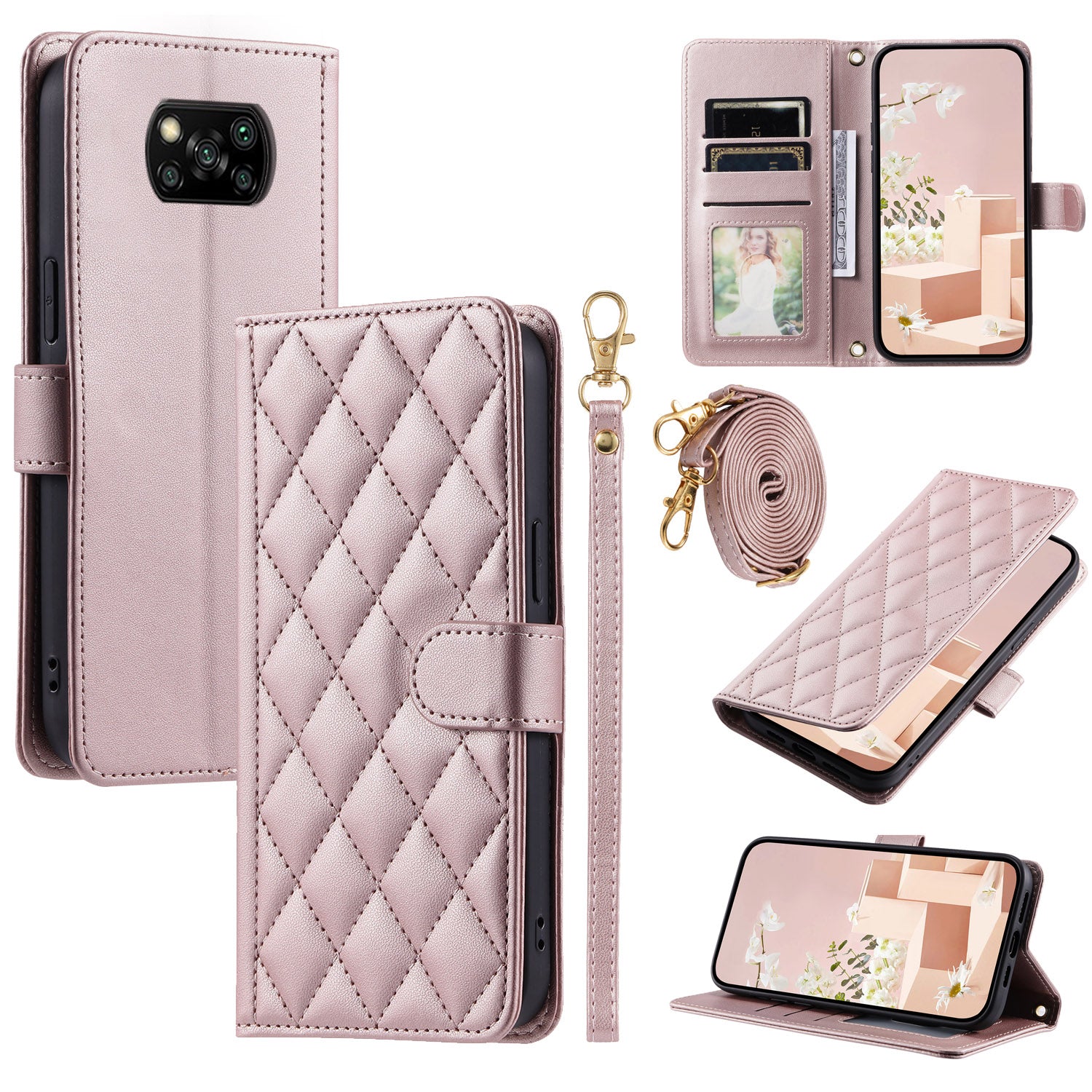 For Xiaomi Poco X3 / Poco X3 NFC / Poco X3 Pro Wallet Case PU Leather+TPU Phone Cover Rhombus Grid Pattern