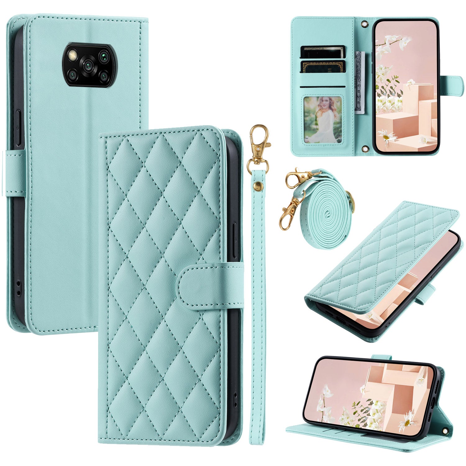 For Xiaomi Poco X3 / Poco X3 NFC / Poco X3 Pro Wallet Case PU Leather+TPU Phone Cover Rhombus Grid Pattern