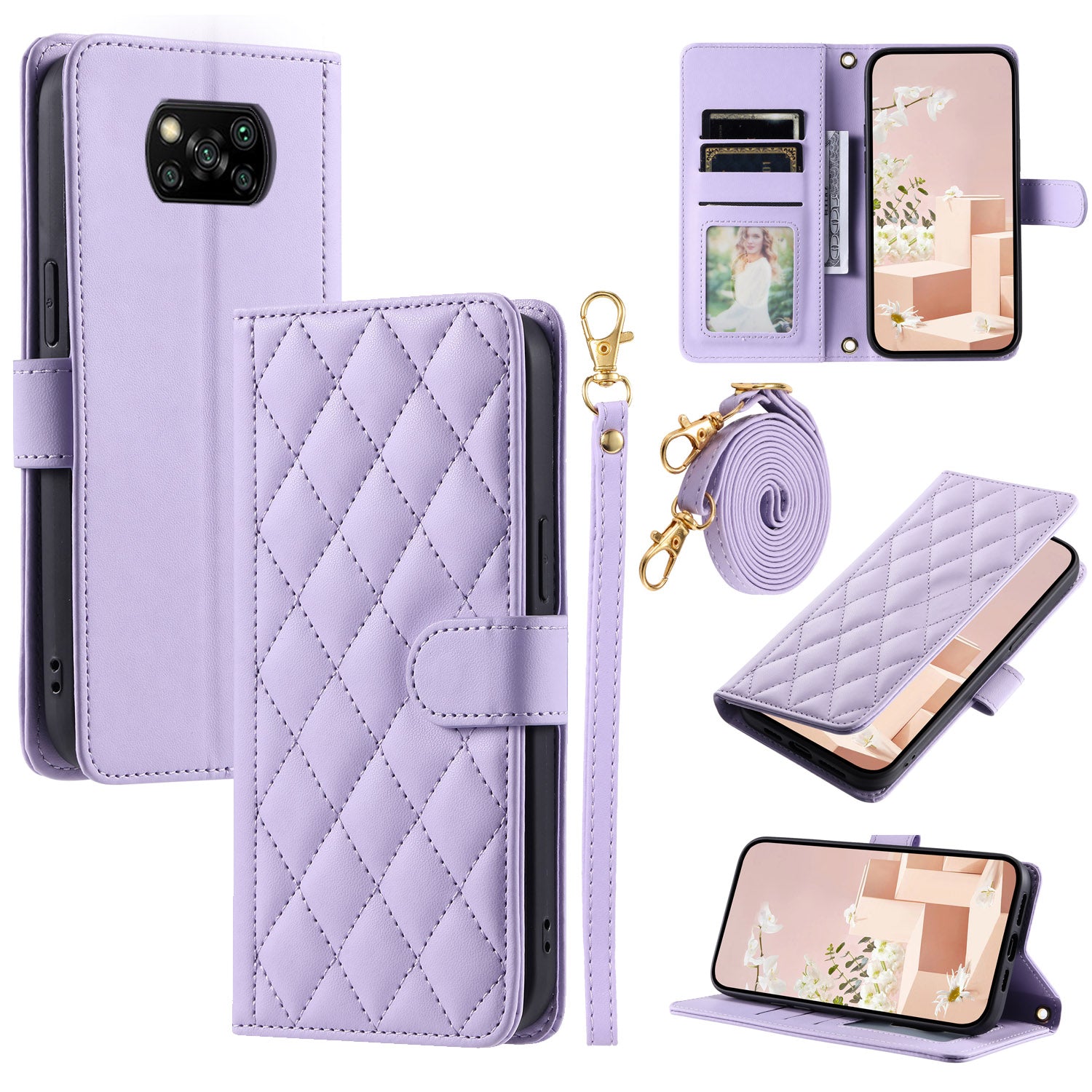 For Xiaomi Poco X3 / Poco X3 NFC / Poco X3 Pro Wallet Case PU Leather+TPU Phone Cover Rhombus Grid Pattern