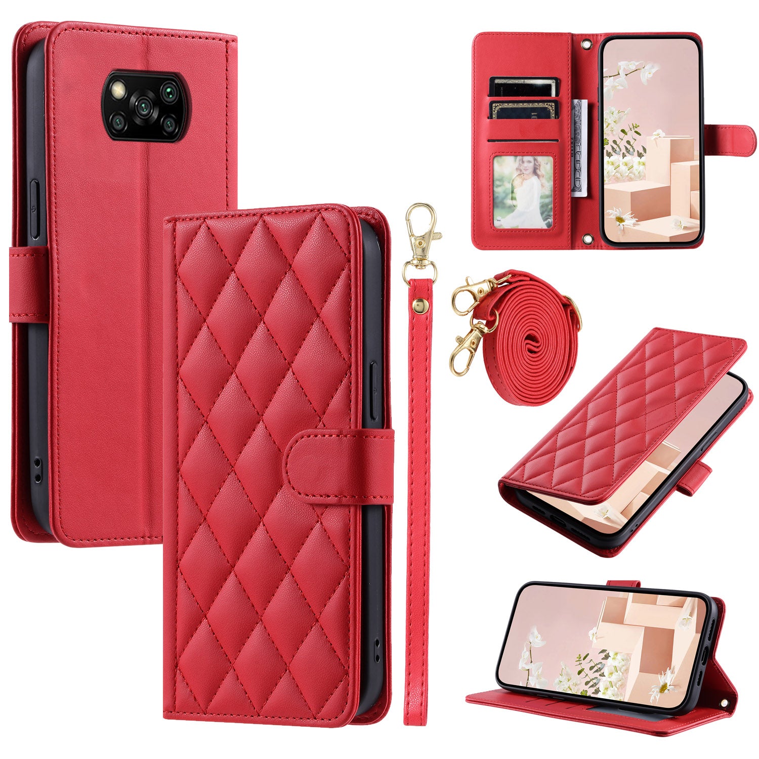 For Xiaomi Poco X3 / Poco X3 NFC / Poco X3 Pro Wallet Case PU Leather+TPU Phone Cover Rhombus Grid Pattern