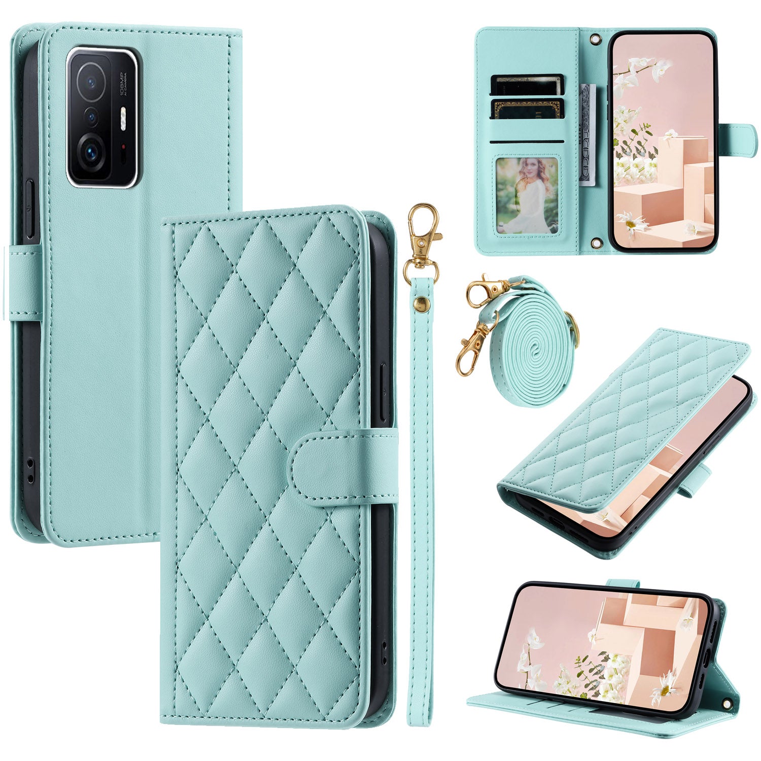 For Xiaomi 11T / 11T Pro Leather Case Wallet Card Holder Phone Cover with Shoulder Strap