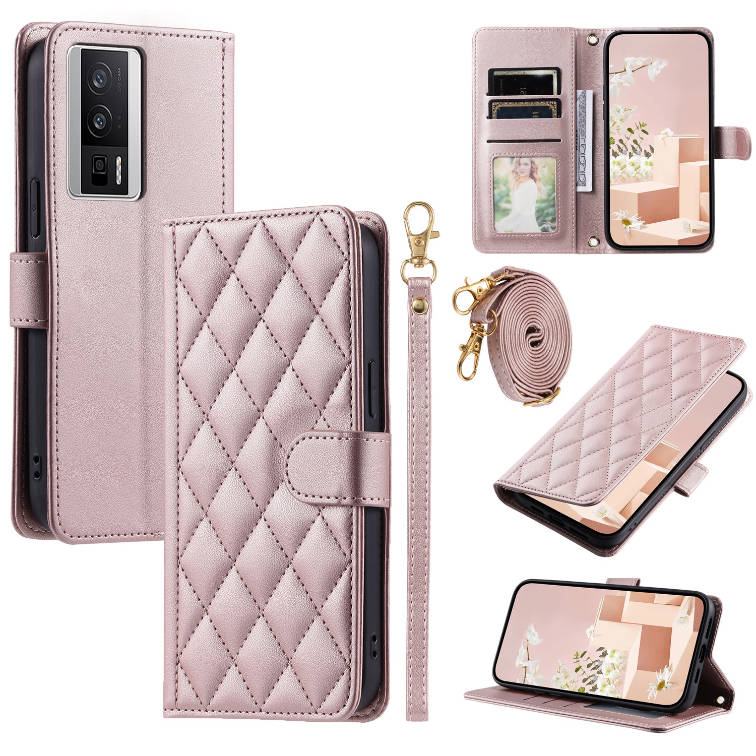 For Xiaomi Redmi K60 5G / Redmi K60 Pro 5G / Poco F5 Pro 5G Cell Phone Case Rhombus Grid Crossbody Cover
