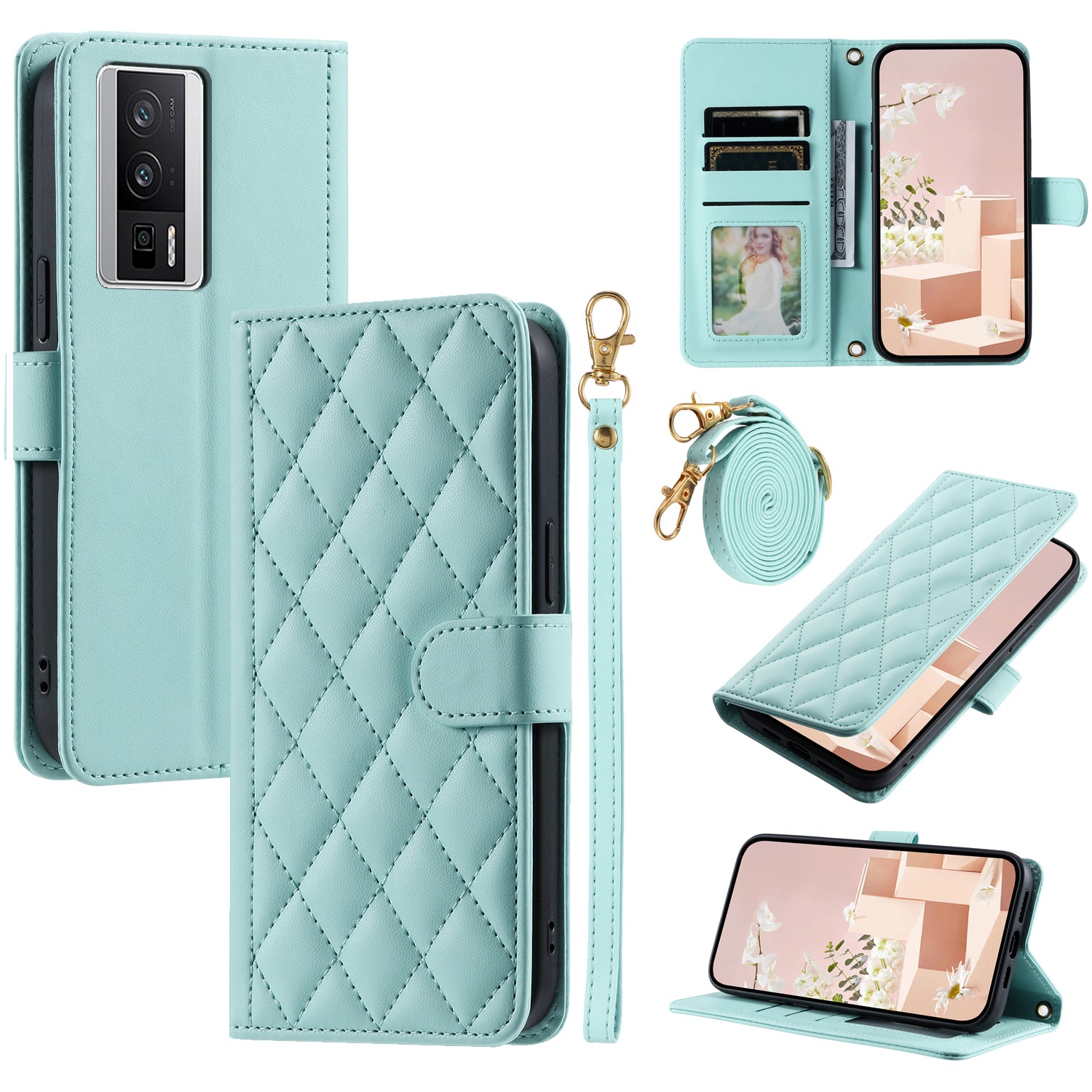 For Xiaomi Redmi K60 5G / Redmi K60 Pro 5G / Poco F5 Pro 5G Cell Phone Case Rhombus Grid Crossbody Cover