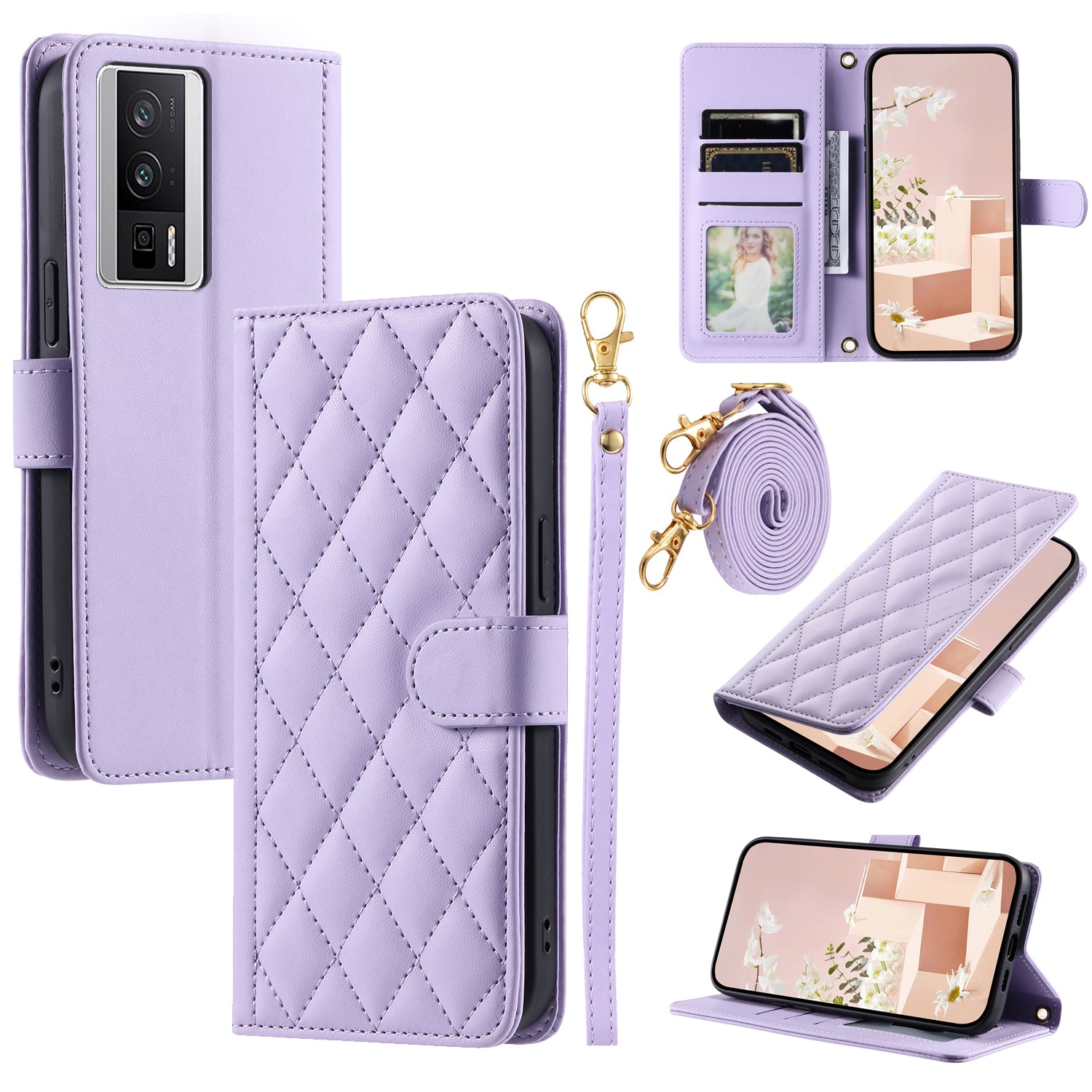 For Xiaomi Redmi K60 5G / Redmi K60 Pro 5G / Poco F5 Pro 5G Cell Phone Case Rhombus Grid Crossbody Cover