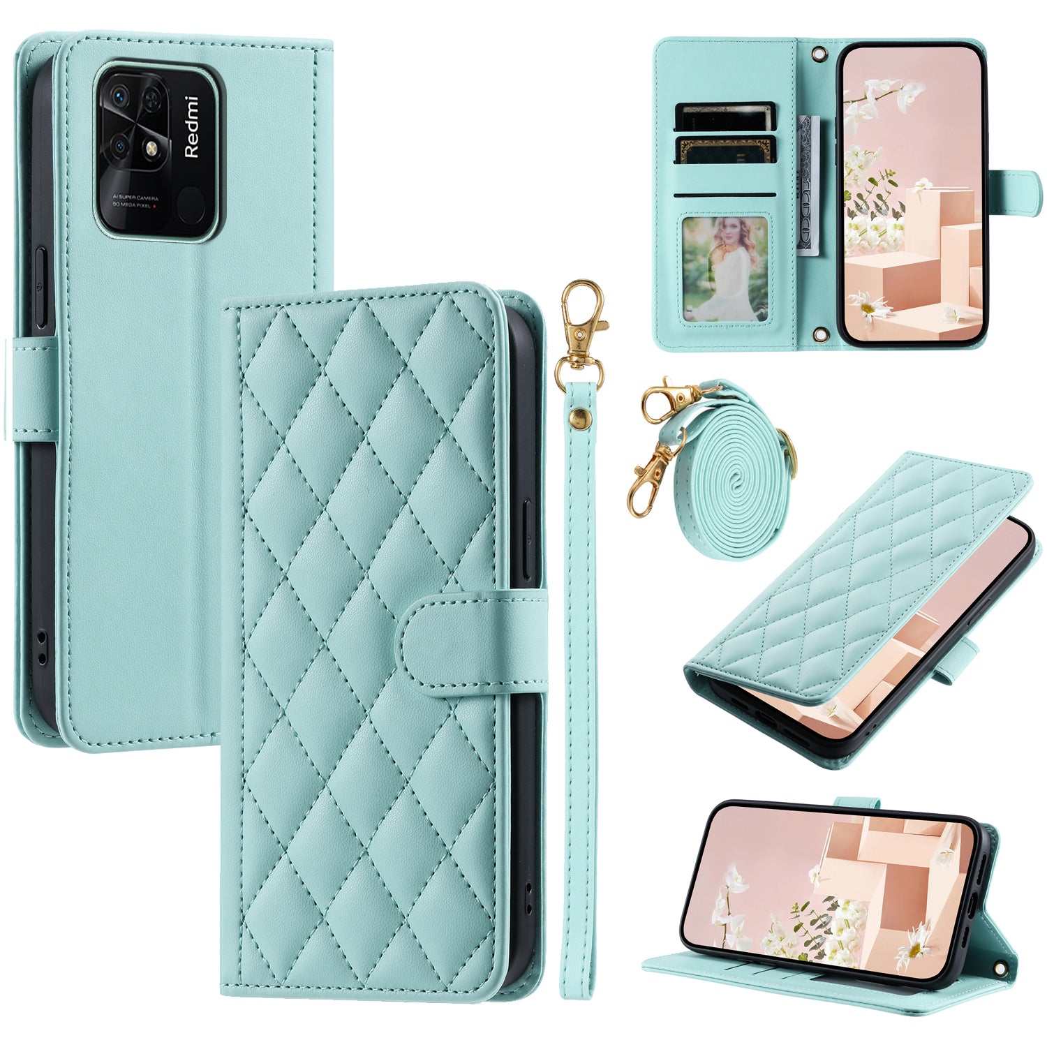 For Xiaomi Redmi 10C 4G / Redmi 10 (India) 4G / Redmi 10 Power Phone Case Rhombus Grid Leather Stand Cover