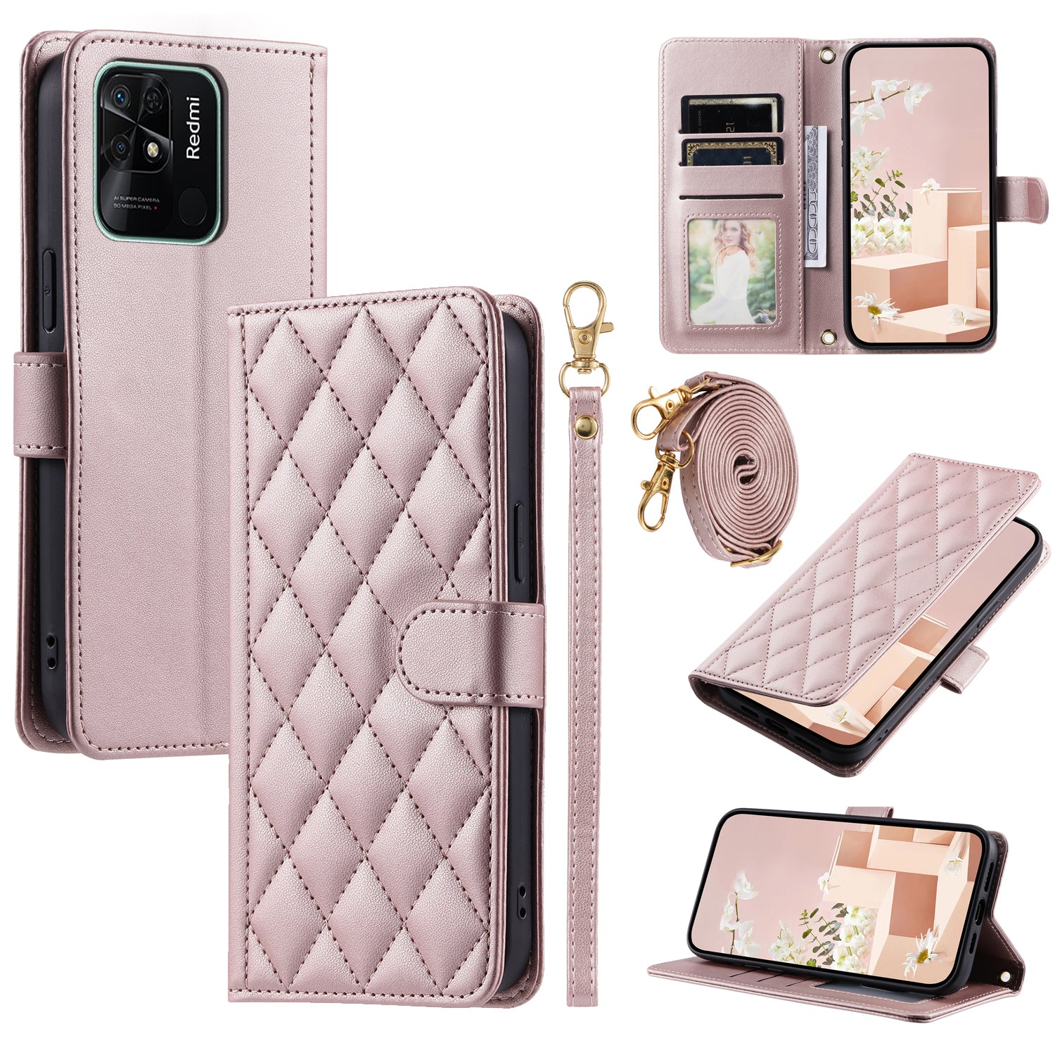 For Xiaomi Redmi 10C 4G / Redmi 10 (India) 4G / Redmi 10 Power Phone Case Rhombus Grid Leather Stand Cover