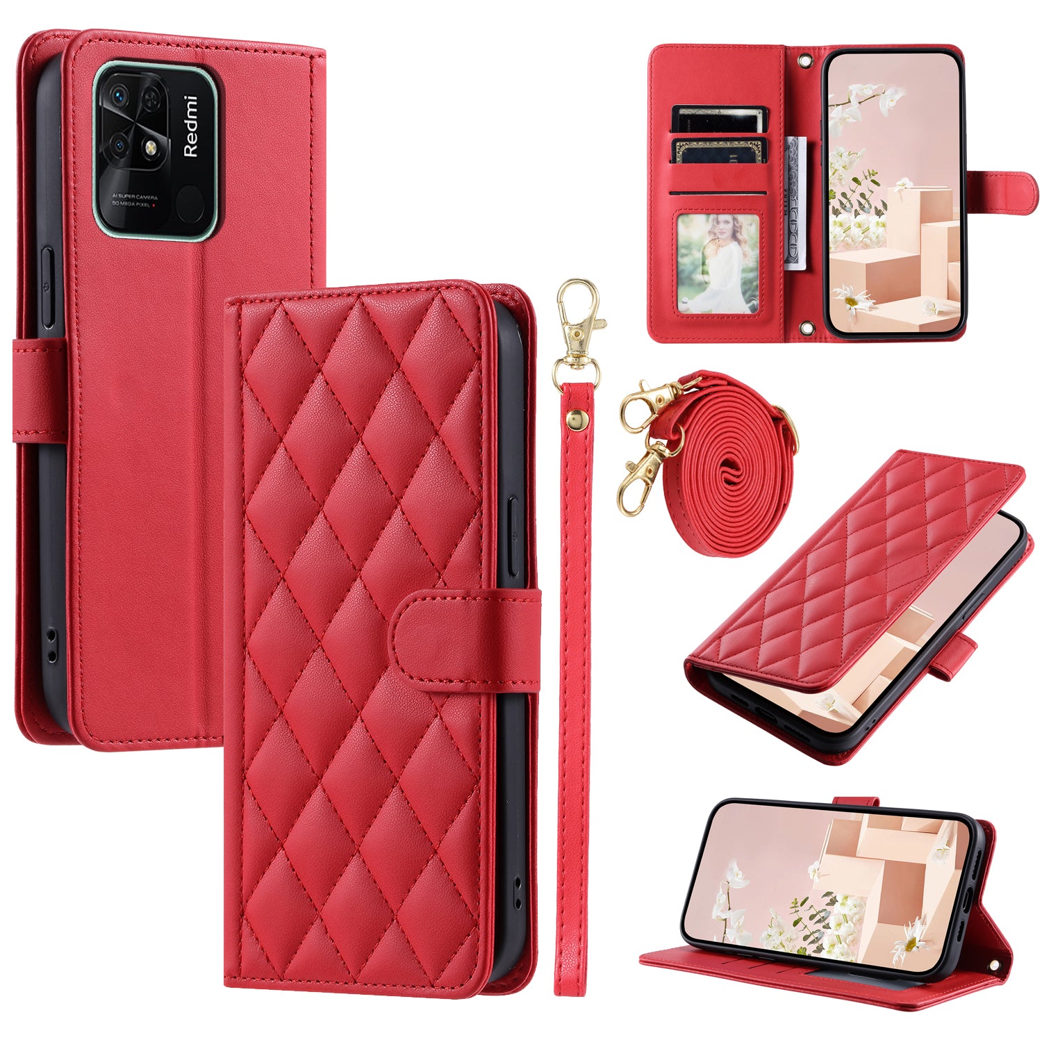 For Xiaomi Redmi 10C 4G / Redmi 10 (India) 4G / Redmi 10 Power Phone Case Rhombus Grid Leather Stand Cover