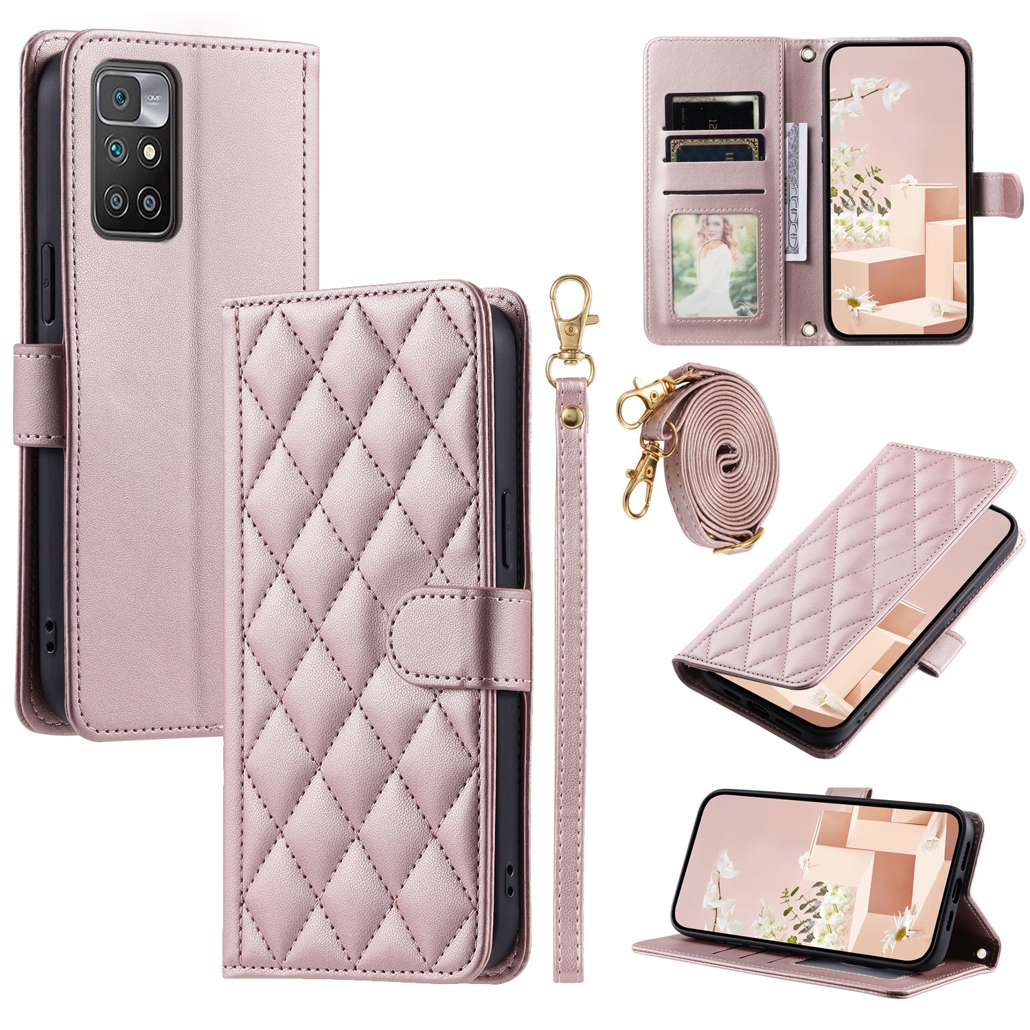 For Xiaomi Redmi 10 4G (2021) / Redmi 10 Prime / Redmi 10 2022 4G / Redmi Note 11 4G (MediaTek) Leather Case with Rhombus Grid Pattern