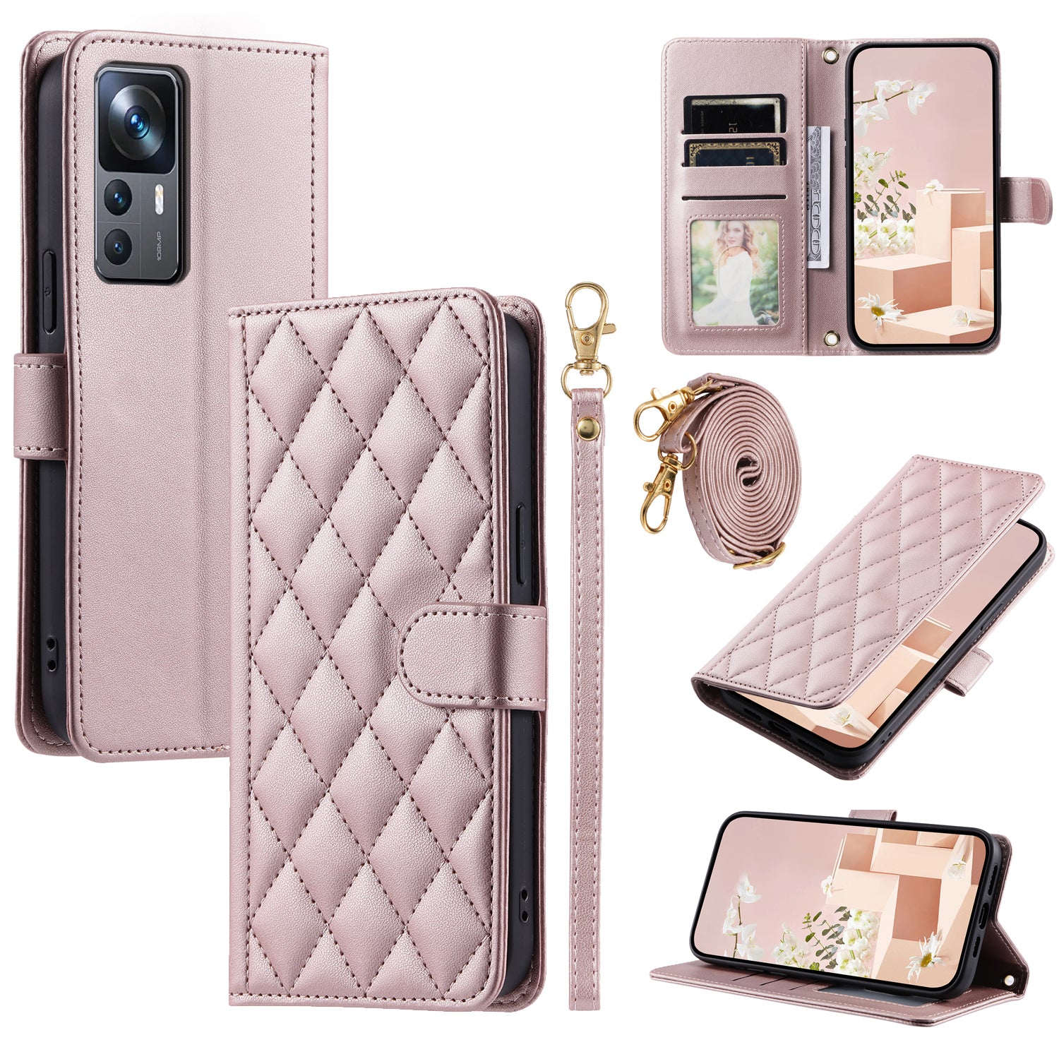 For Xiaomi Redmi K50 Ultra / 12T 5G / 12T Pro 5G Case Rhombus Grid Card Holder Phone Protective Cover