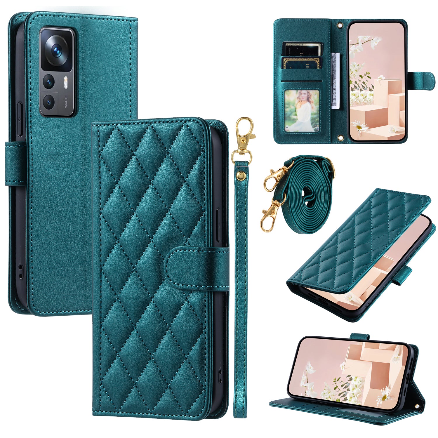 For Xiaomi Redmi K50 Ultra / 12T 5G / 12T Pro 5G Case Rhombus Grid Card Holder Phone Protective Cover