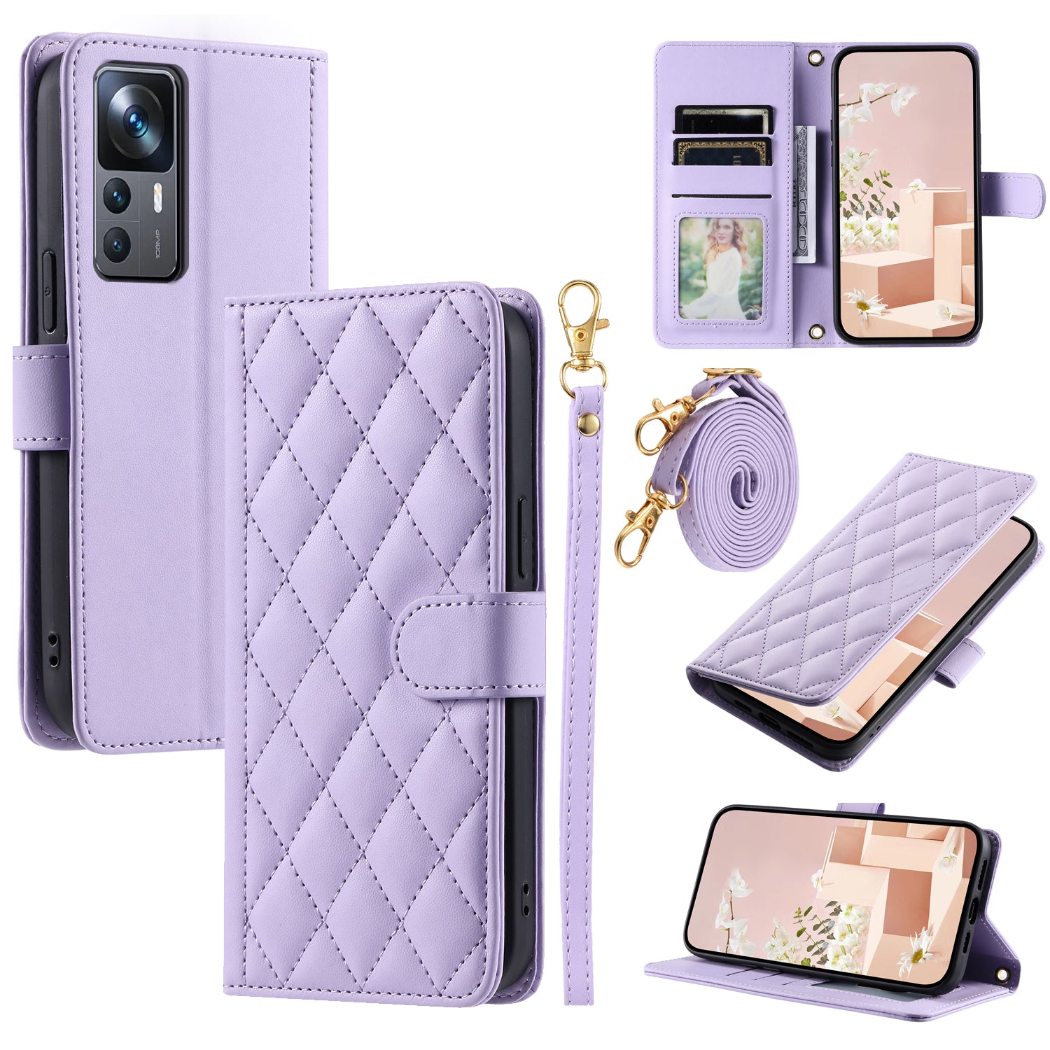 For Xiaomi Redmi K50 Ultra / 12T 5G / 12T Pro 5G Case Rhombus Grid Card Holder Phone Protective Cover