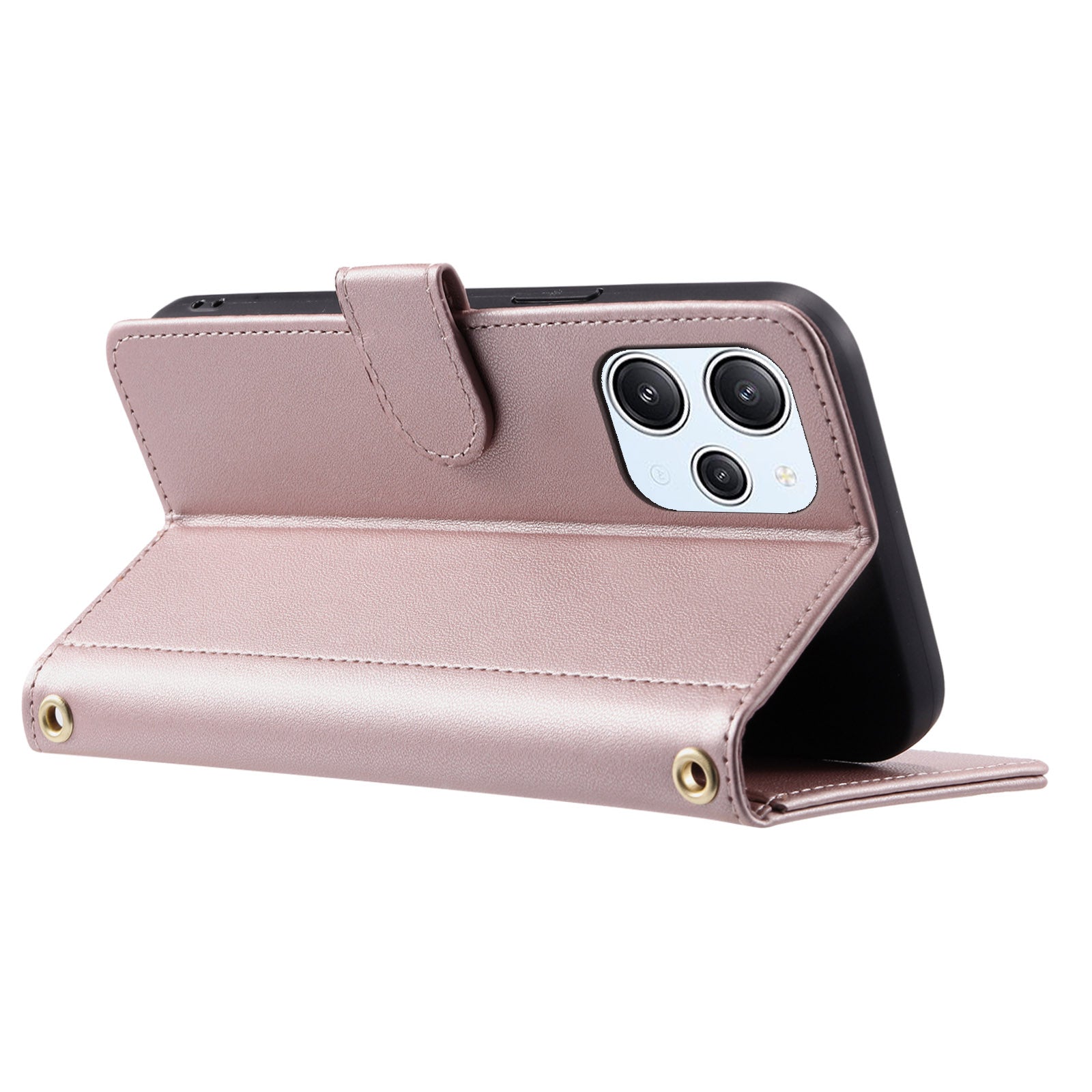For Xiaomi Redmi 12 4G / Redmi 12 5G (Global) / Poco M6 Pro 5G Case Leather Wallet Anti-drop Phone Cover with 2 Straps
