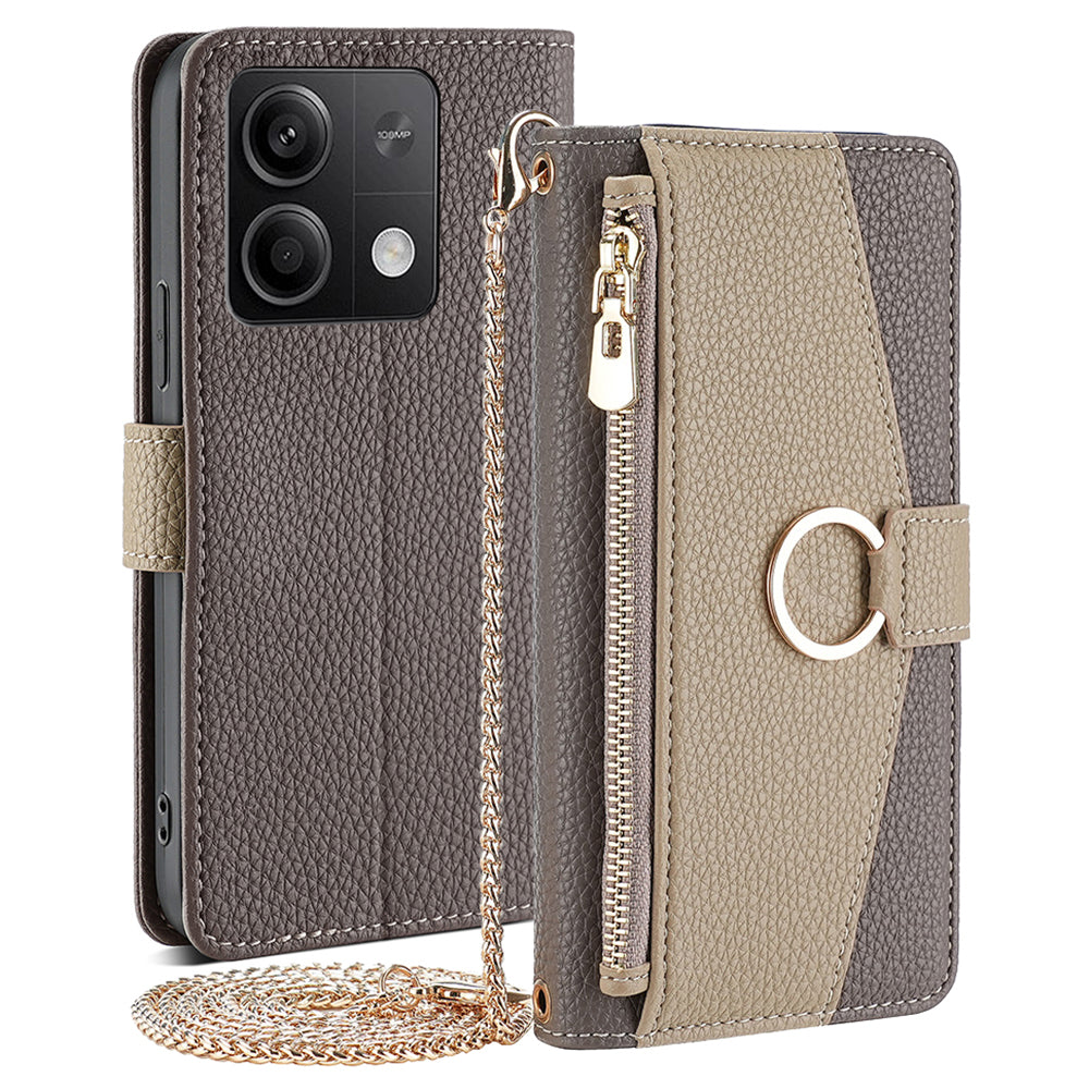 For Xiaomi Redmi Note 13 5G Wallet Case Shoulder Strap Mirror Inside Leather Phone Cover