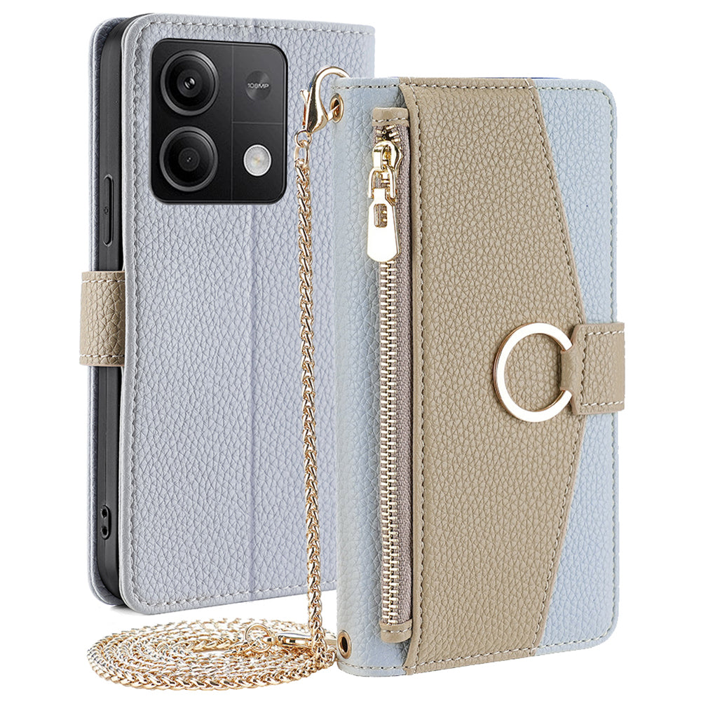 For Xiaomi Redmi Note 13 5G Wallet Case Shoulder Strap Mirror Inside Leather Phone Cover