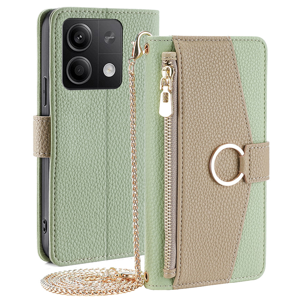 For Xiaomi Redmi Note 13 5G Wallet Case Shoulder Strap Mirror Inside Leather Phone Cover